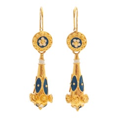 Portuguese Enamel and 19.2K Gold Dangle Earrings