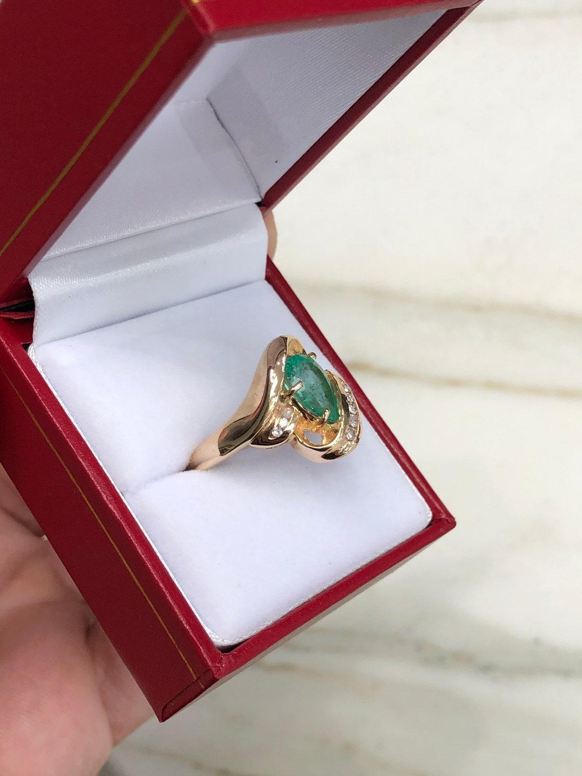 2.02tcw 14K Colombian Emerald-Pear Cut & Diamond Statement Gold Ring For Sale 2