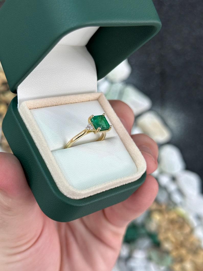 Asscher Cut 1.92tcw 14K Natural Asscher Emerald & Diamond Engagement Ring For Sale