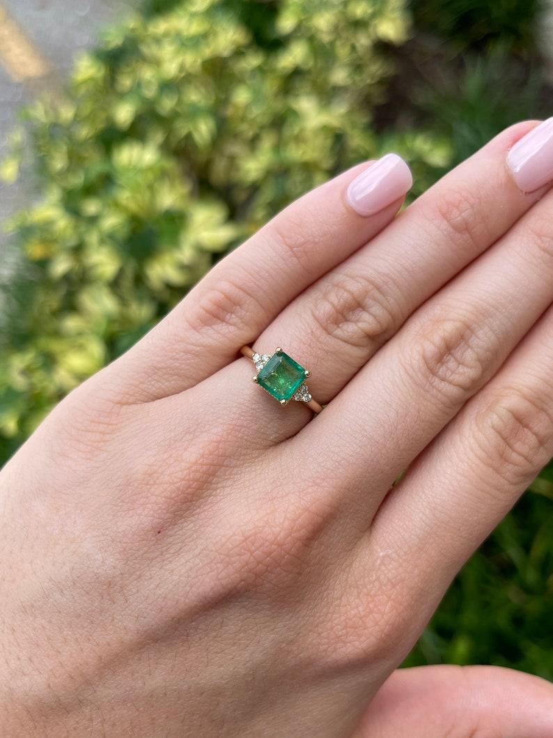 Women's 1.92tcw 14K Natural Asscher Emerald & Diamond Engagement Ring For Sale
