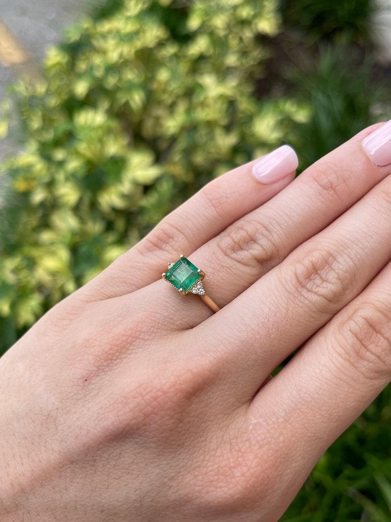 1.92tcw 14K Natural Asscher Emerald & Diamond Engagement Ring For Sale 1