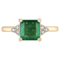 1.92tcw 14K Natural Asscher Emerald & Diamond Engagement Ring