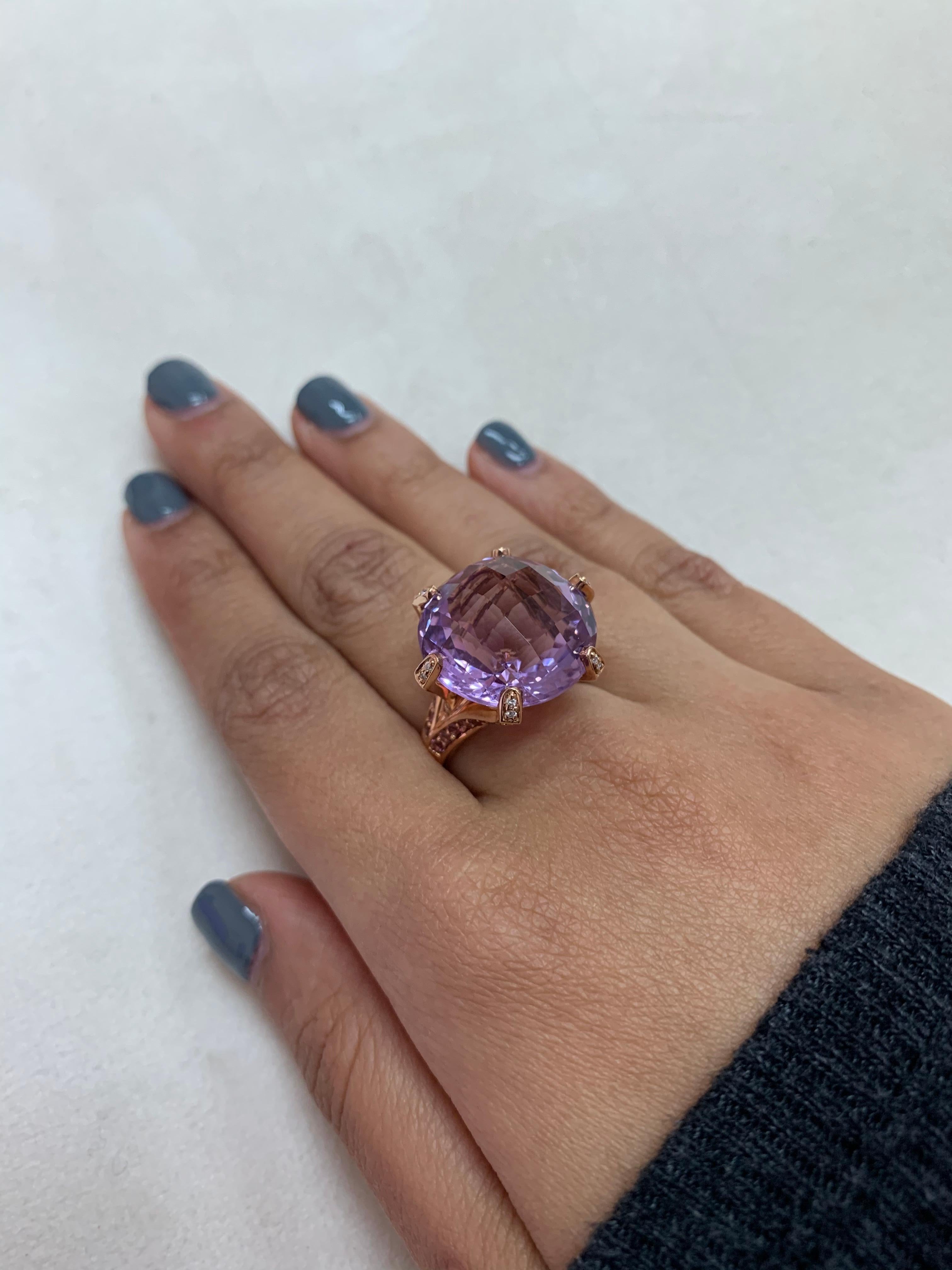 19.3 Carat Amethyst Ring in 14 Karat Rose Gold with Diamonds and Pink Tourmaline In New Condition In Hong Kong, HK