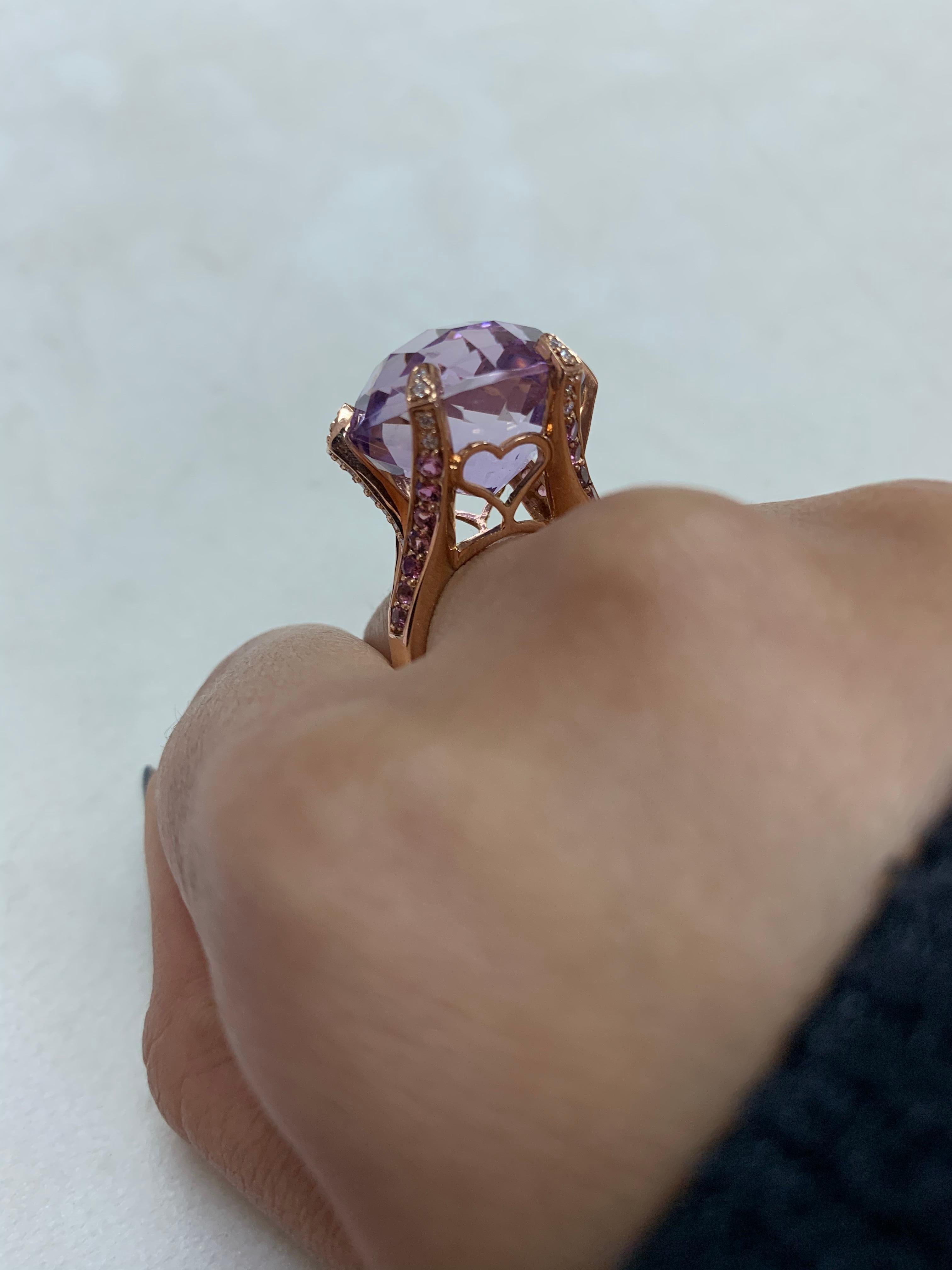 19.3 Carat Amethyst Ring in 14 Karat Rose Gold with Diamonds and Pink Tourmaline 2