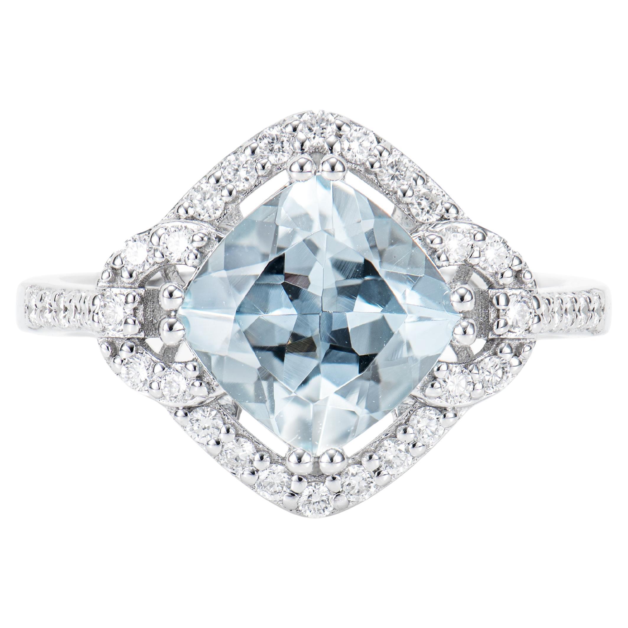 1.93 Carat Aquamarine Elegant Ring in 18 Karat White Gold with White Diamond For Sale