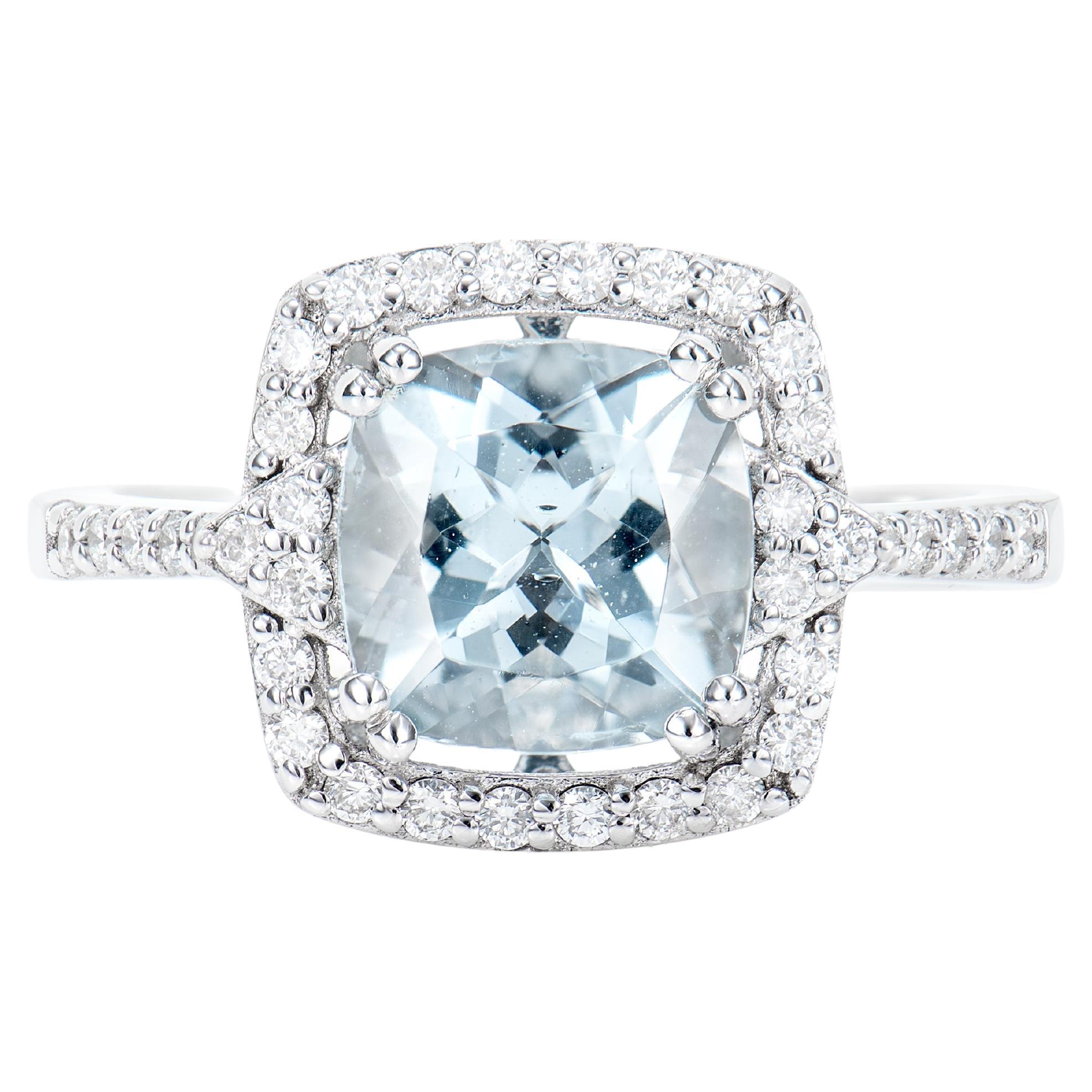 1.93 Carat Aquamarine Elegant Ring in 18 Karat White Gold with White Diamond For Sale