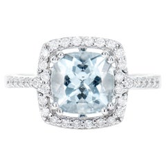 1.93 Carat Aquamarine Elegant Ring in 18 Karat White Gold with White Diamond