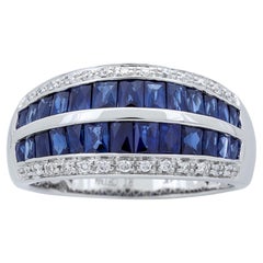 1,93 Karat Baguetteschliff Blauer Saphir Diamant Akzente 14K Weißgold Ring