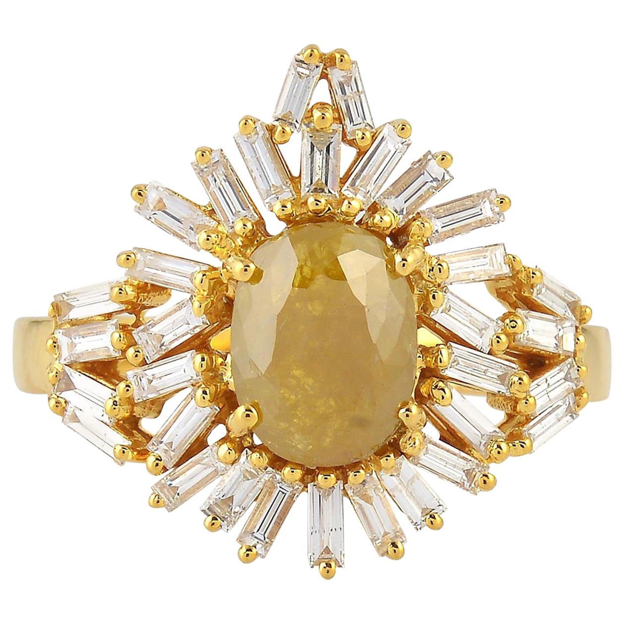 Ring mit Diamant-Baguette-Schliff aus 18 Karat Gold im Angebot