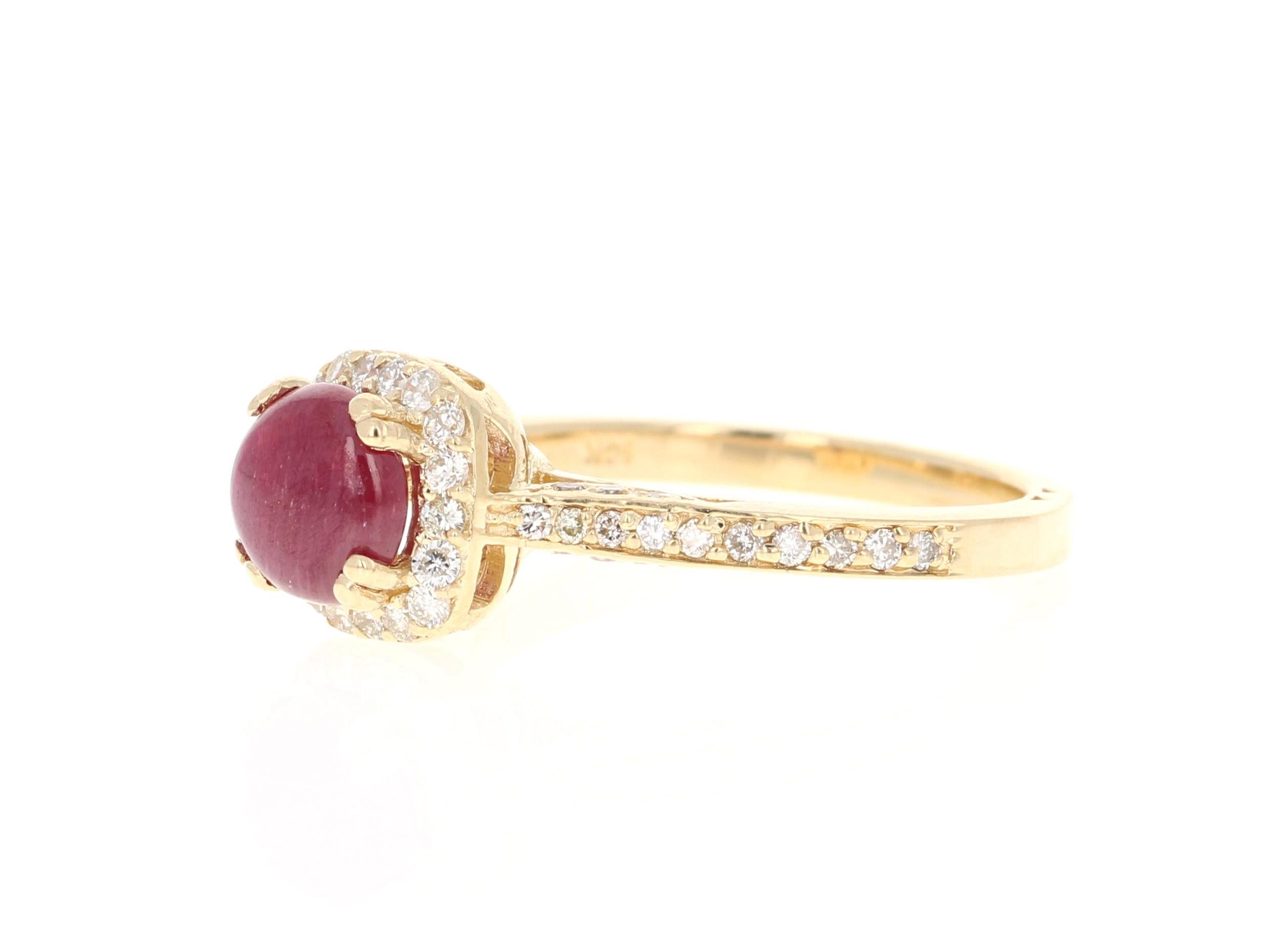 Modern 1.93 Carat Cabochon Ruby Diamond 14 Karat Engagement Ring