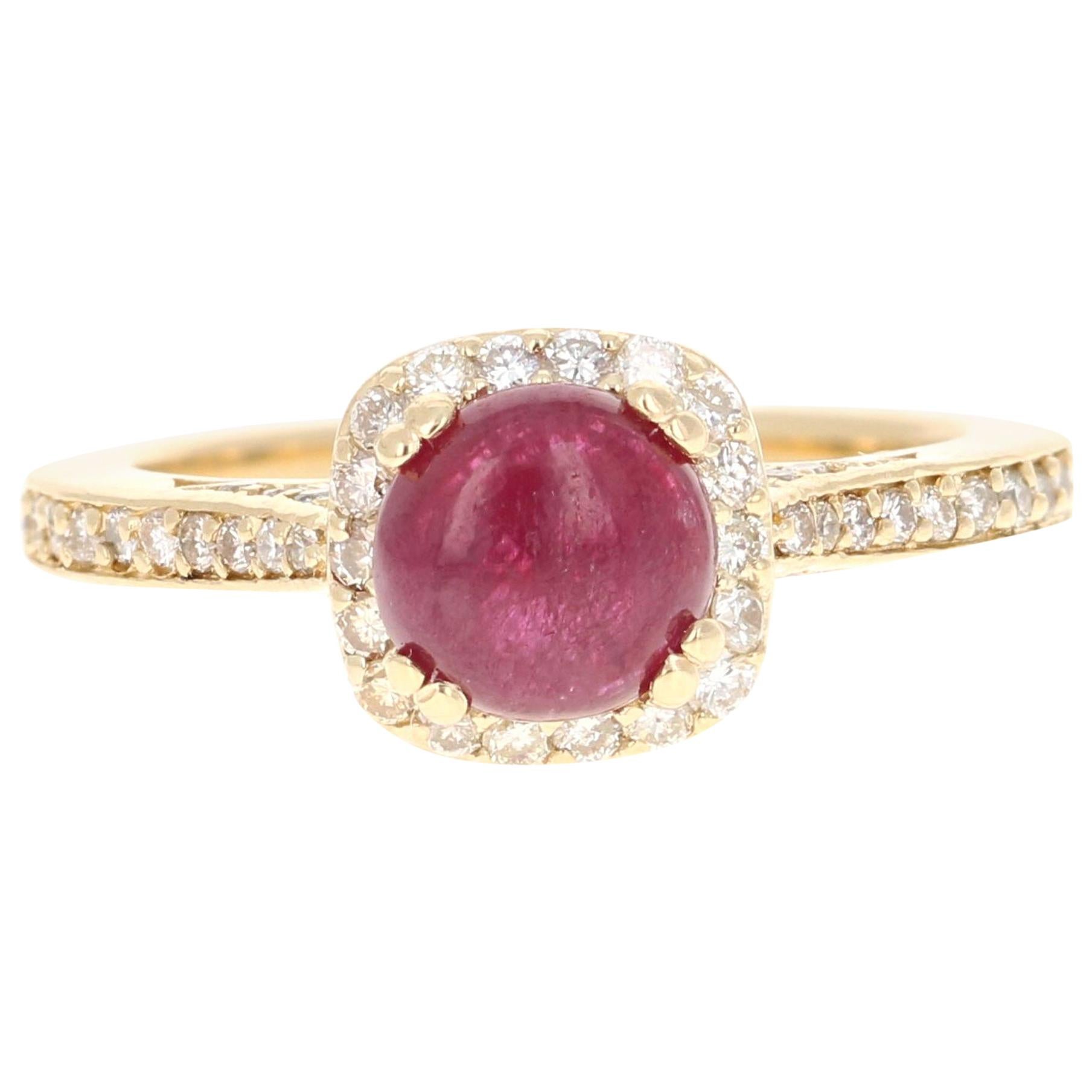 1.93 Carat Cabochon Ruby Diamond 14 Karat Engagement Ring