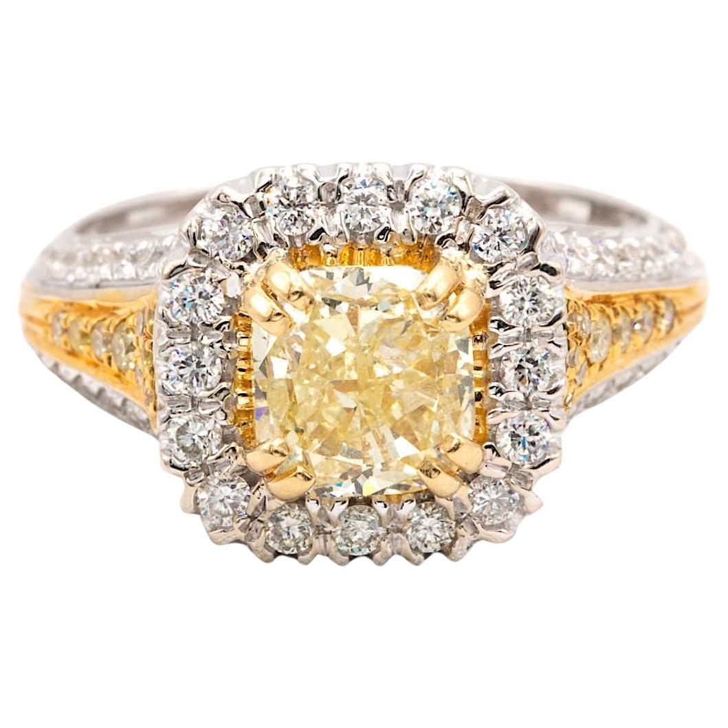 1.93 Carat Cushion Fancy Yellow GIA Certified Diamond in 18k Yellow & White Gold