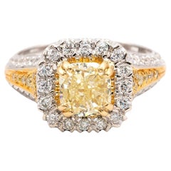 1,93 Karat Cushion Fancy Yellow GIA zertifizierter Diamant in 18k Gelb- und Weißgold