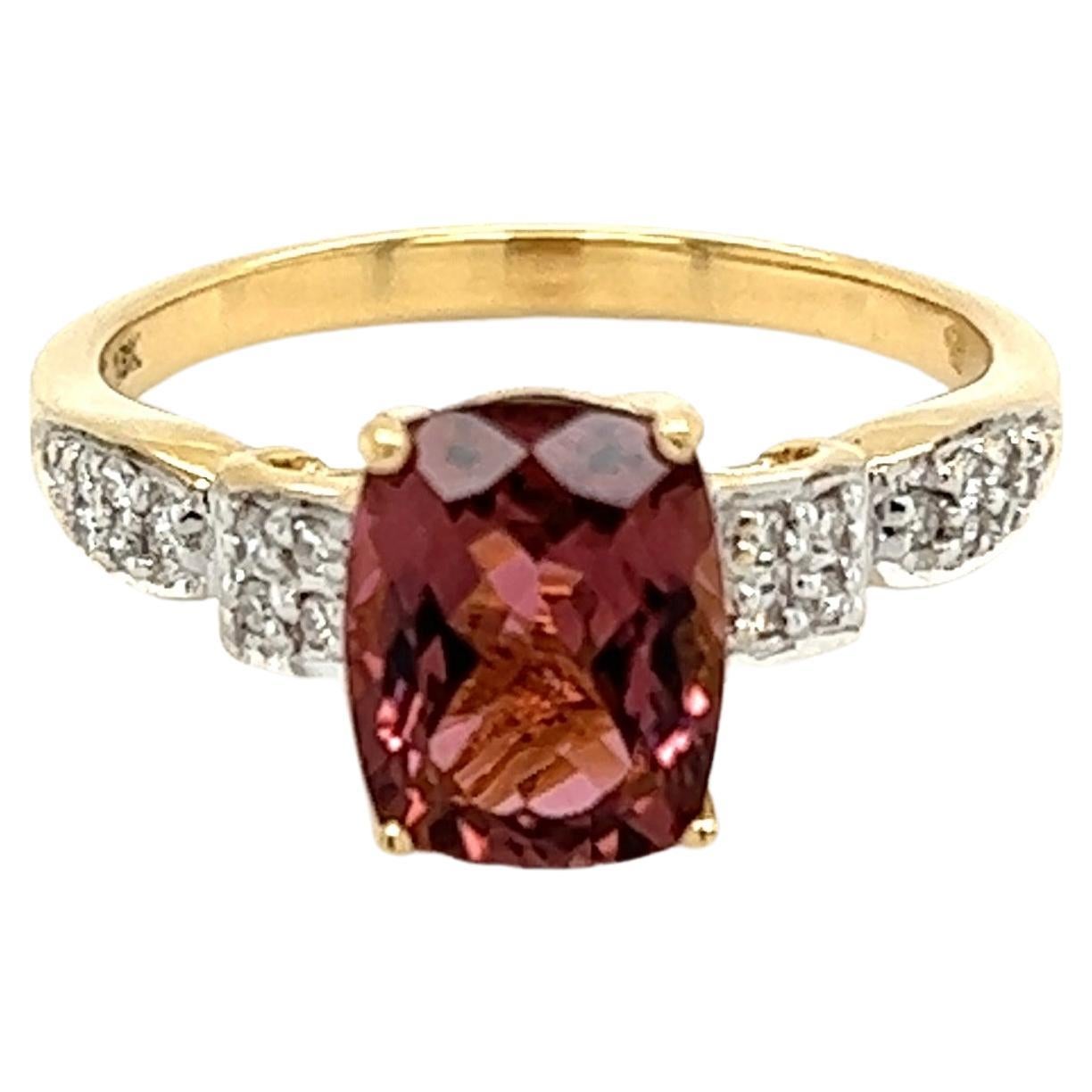 1.93 Carat Cushion Pink Tourmaline and Diamond Gold Cocktail Ring For Sale