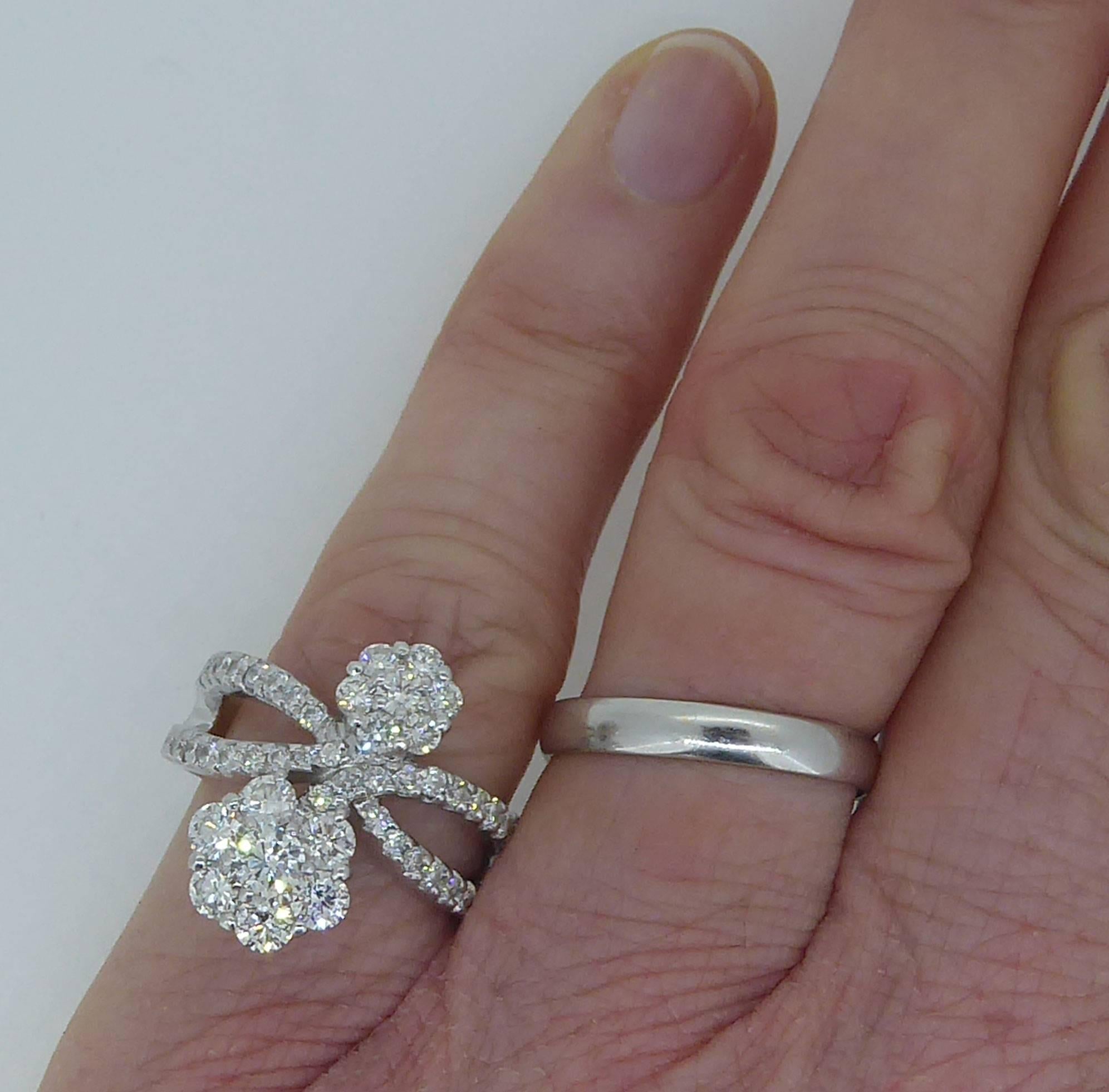 Circa 1970s 1.93 Carat Round Diamond Double Flower Cluster Ring In Excellent Condition In Yorkshire, West Yorkshire