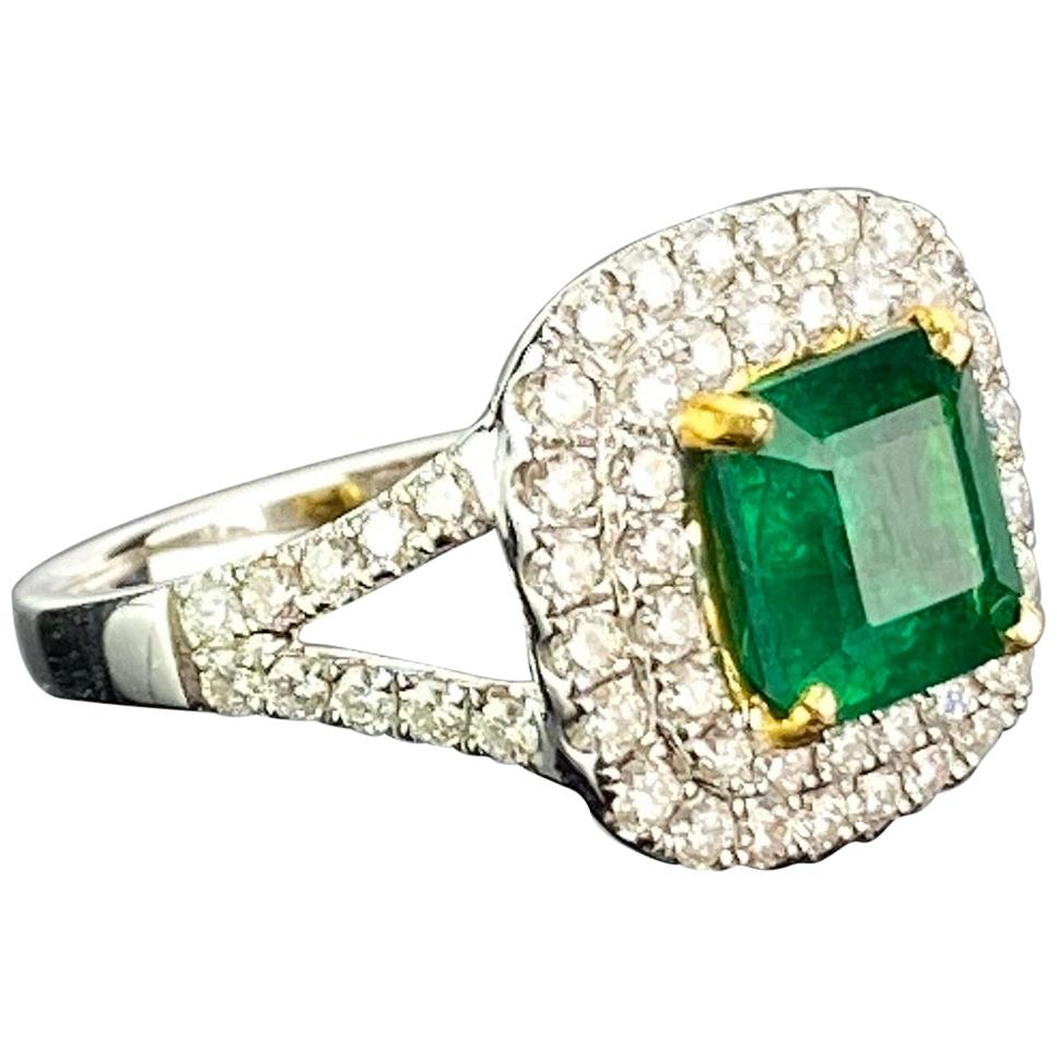 1.93 Carat Emerald and Diamond Engagement Ring