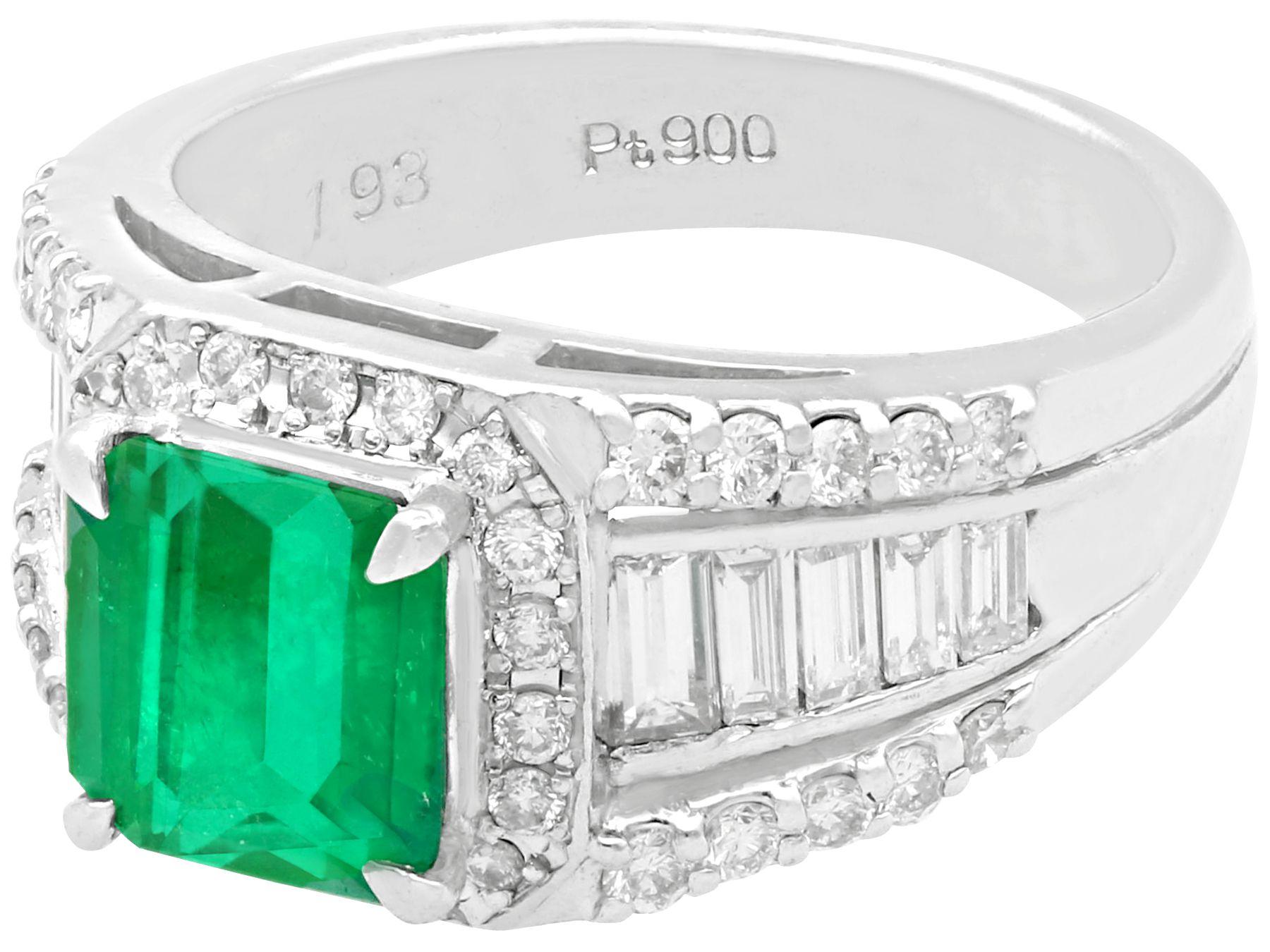Contemporary 1.93 Carat Emerald and Diamond Platinum Cocktail Ring For Sale