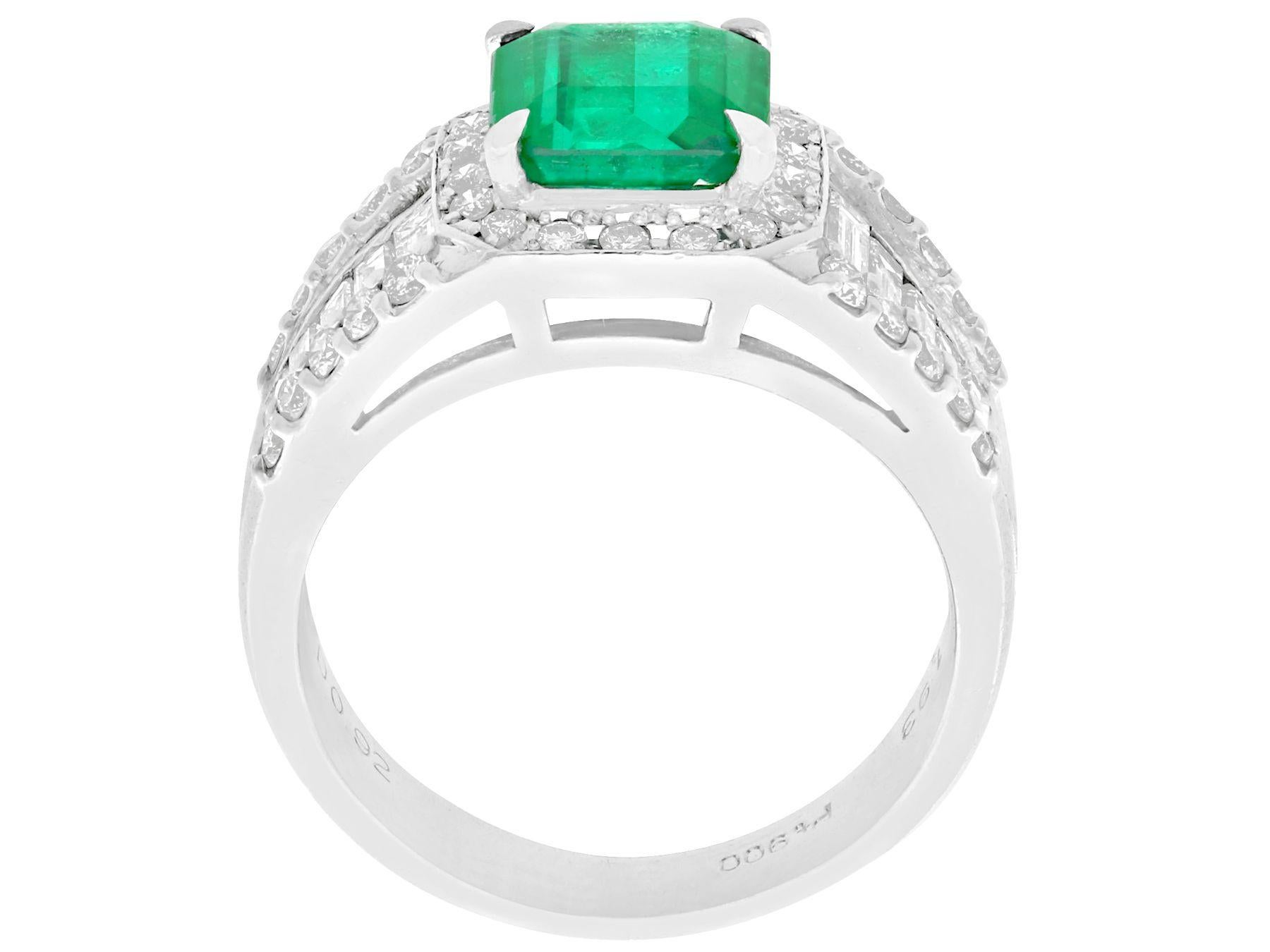 1.93 Carat Emerald and Diamond Platinum Cocktail Ring In Excellent Condition For Sale In Jesmond, Newcastle Upon Tyne