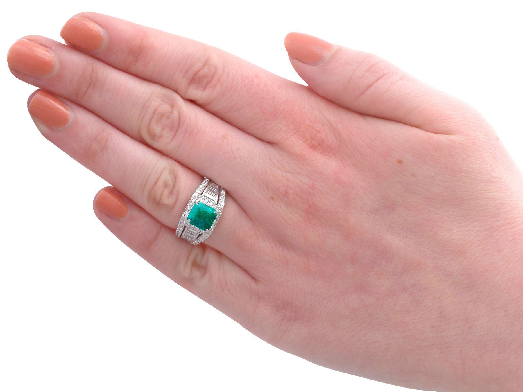 Women's 1.93 Carat Emerald and Diamond Platinum Cocktail Ring For Sale