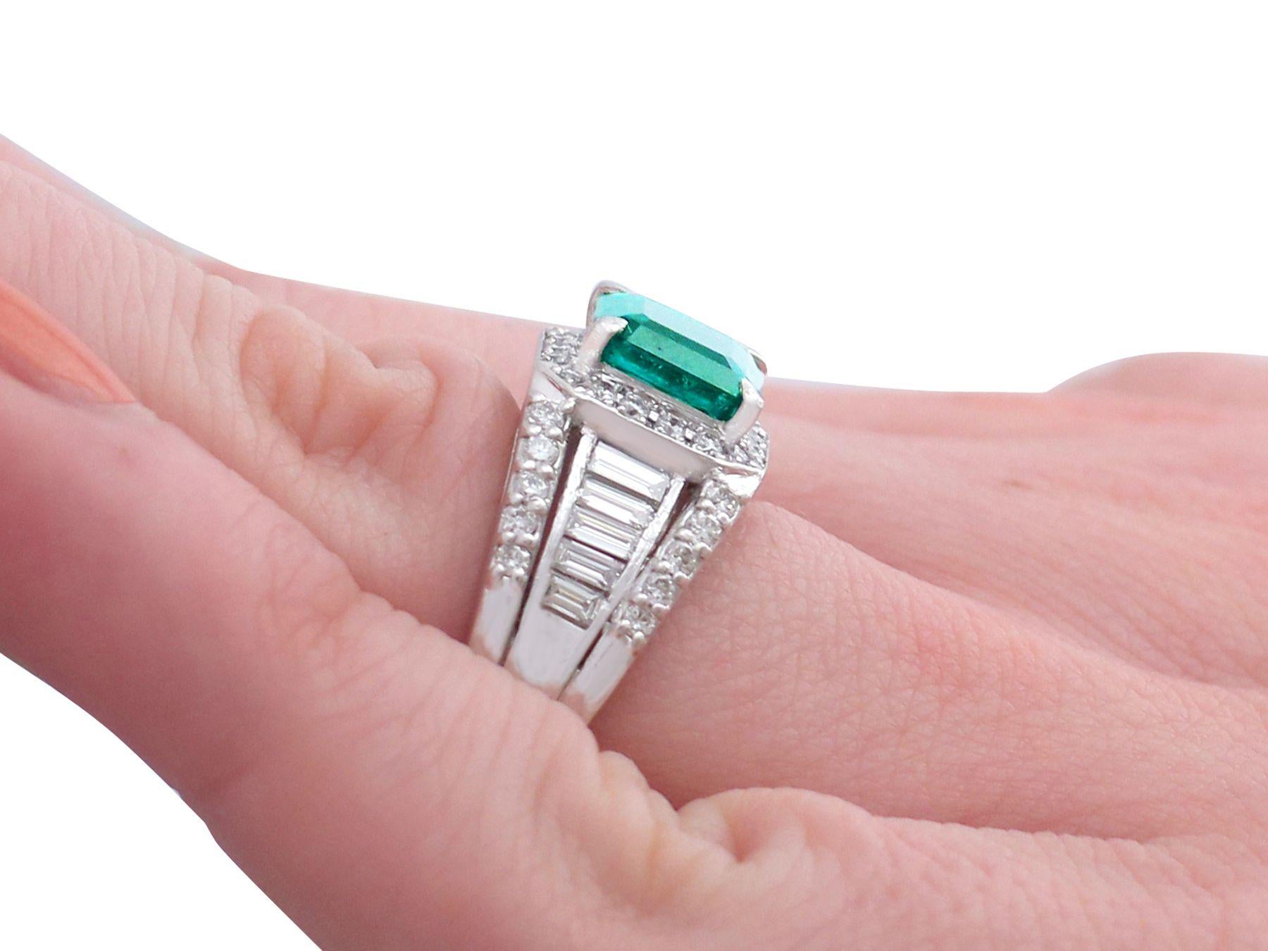 1.93 Carat Emerald and Diamond Platinum Cocktail Ring For Sale 1