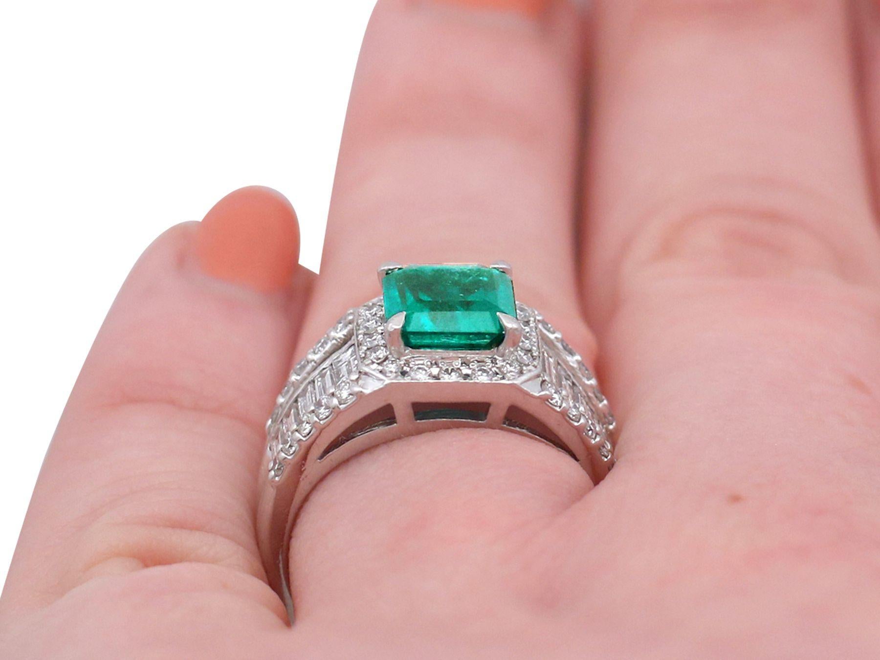 1.93 Carat Emerald and Diamond Platinum Cocktail Ring For Sale 2