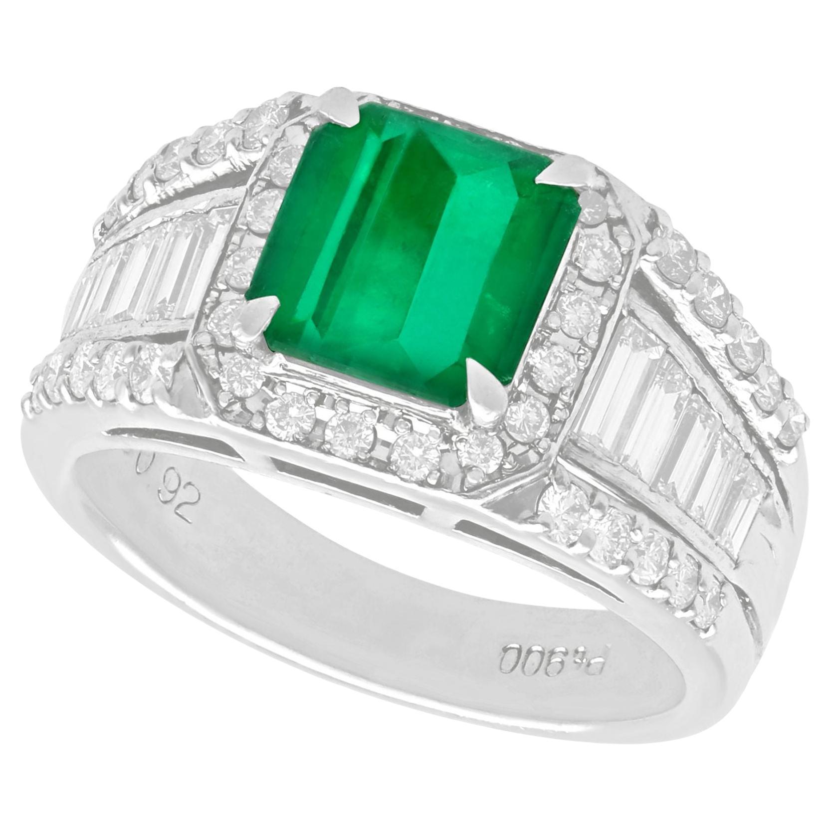 1.93 Carat Emerald and Diamond Platinum Cocktail Ring For Sale