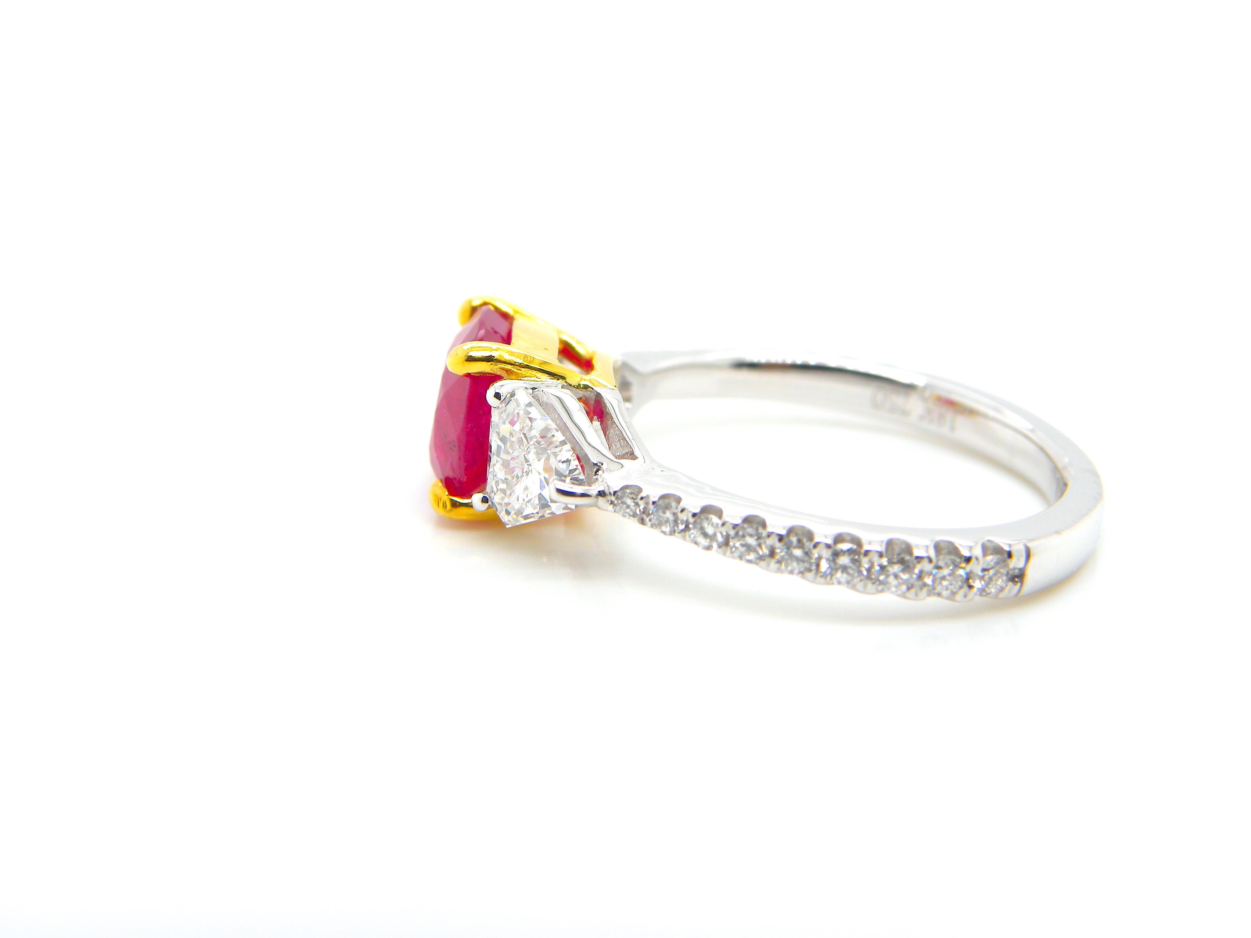 1.93 Carat GIA Certified Burma No Heat Pigeon's Blood Red Ruby and Diamond Ring 4