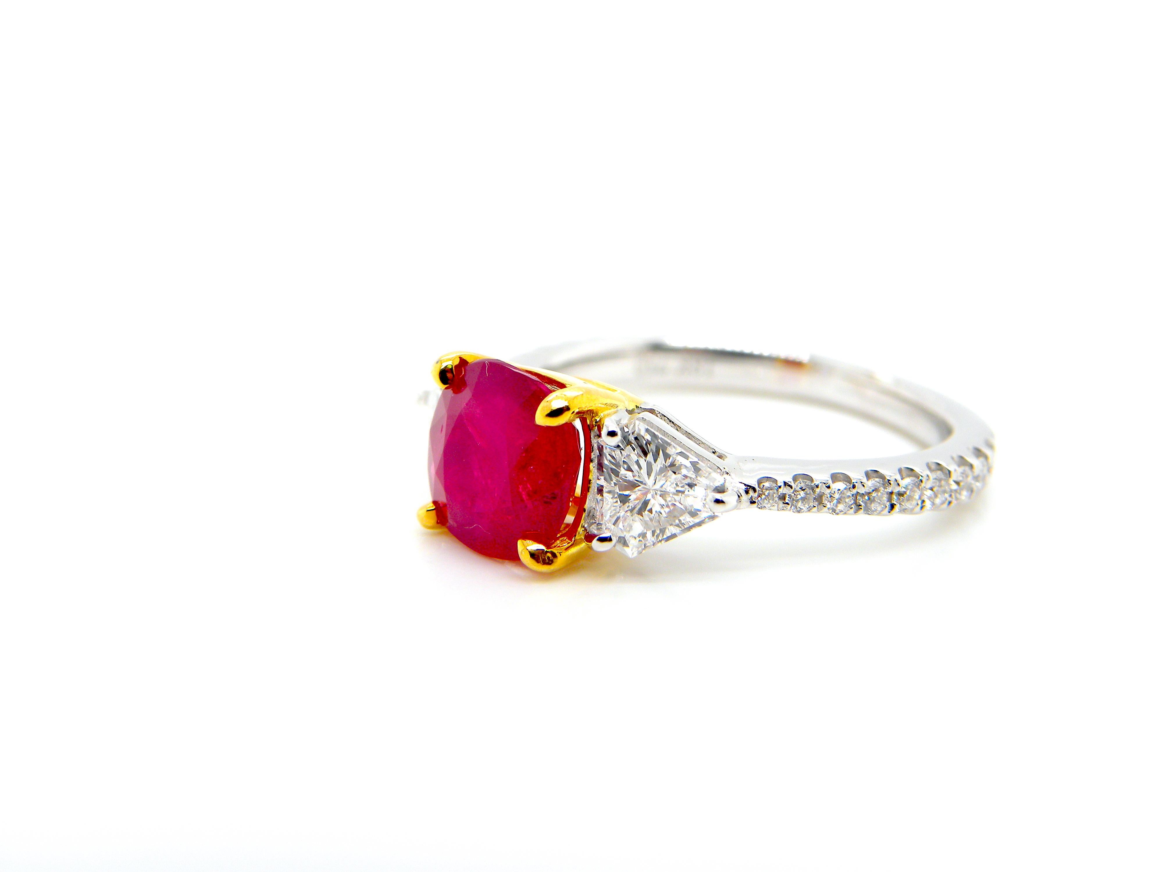 1.93 Carat GIA Certified Burma No Heat Pigeon's Blood Red Ruby and Diamond Ring 5