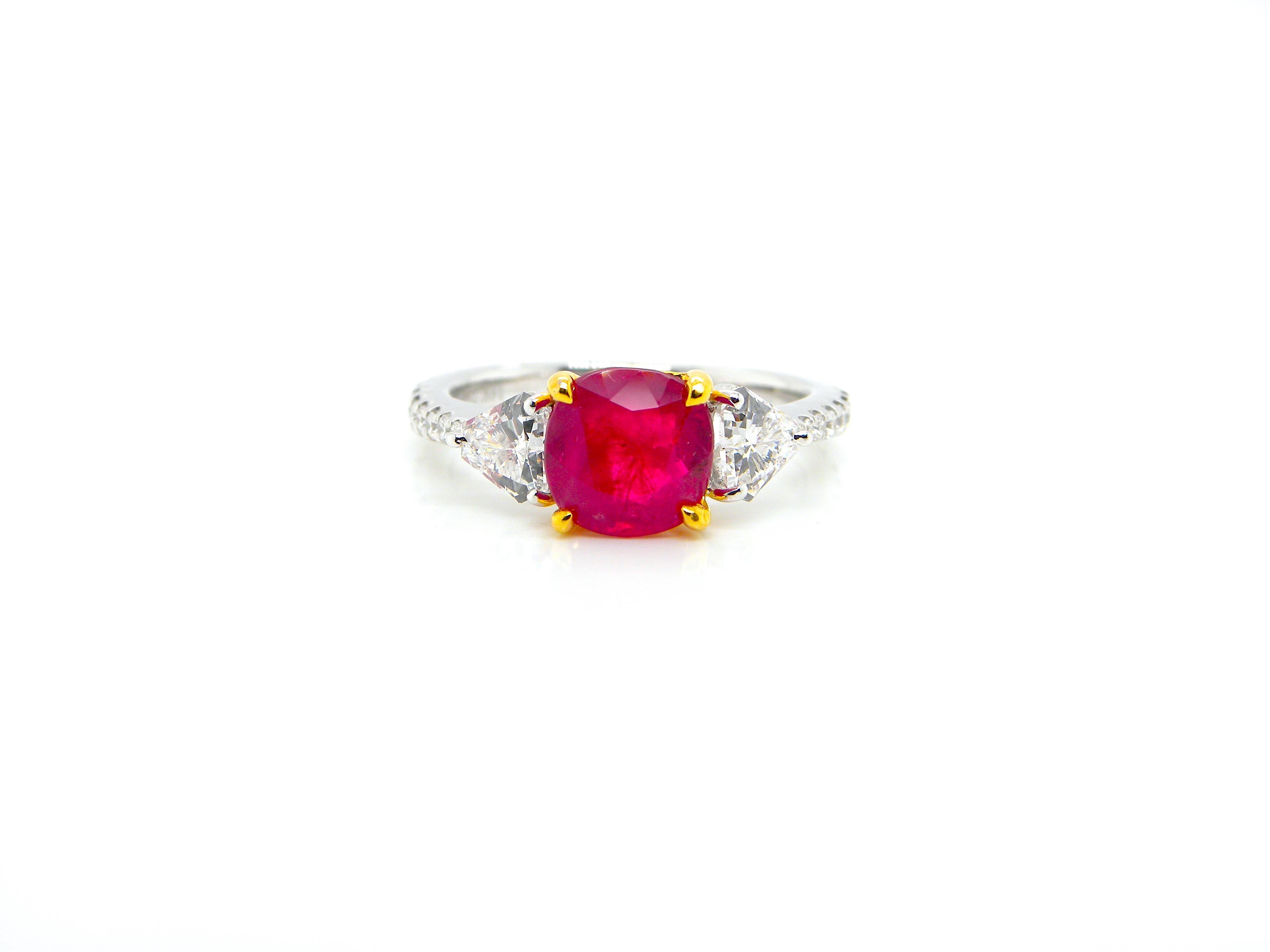 Contemporary 1.93 Carat GIA Certified Burma No Heat Pigeon's Blood Red Ruby and Diamond Ring