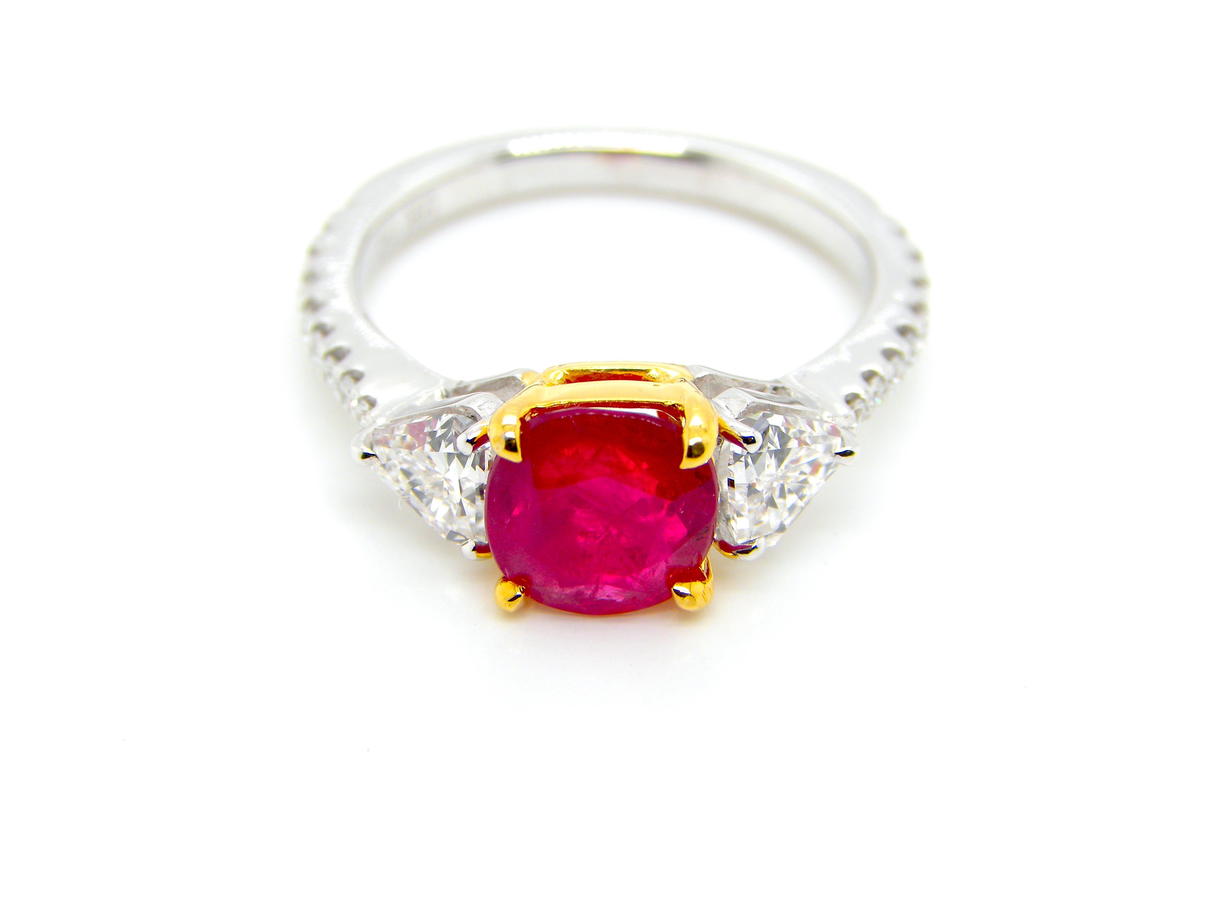 1.93 Carat GIA Certified Burma No Heat Pigeon's Blood Red Ruby and Diamond Ring In New Condition In Hong Kong, HK