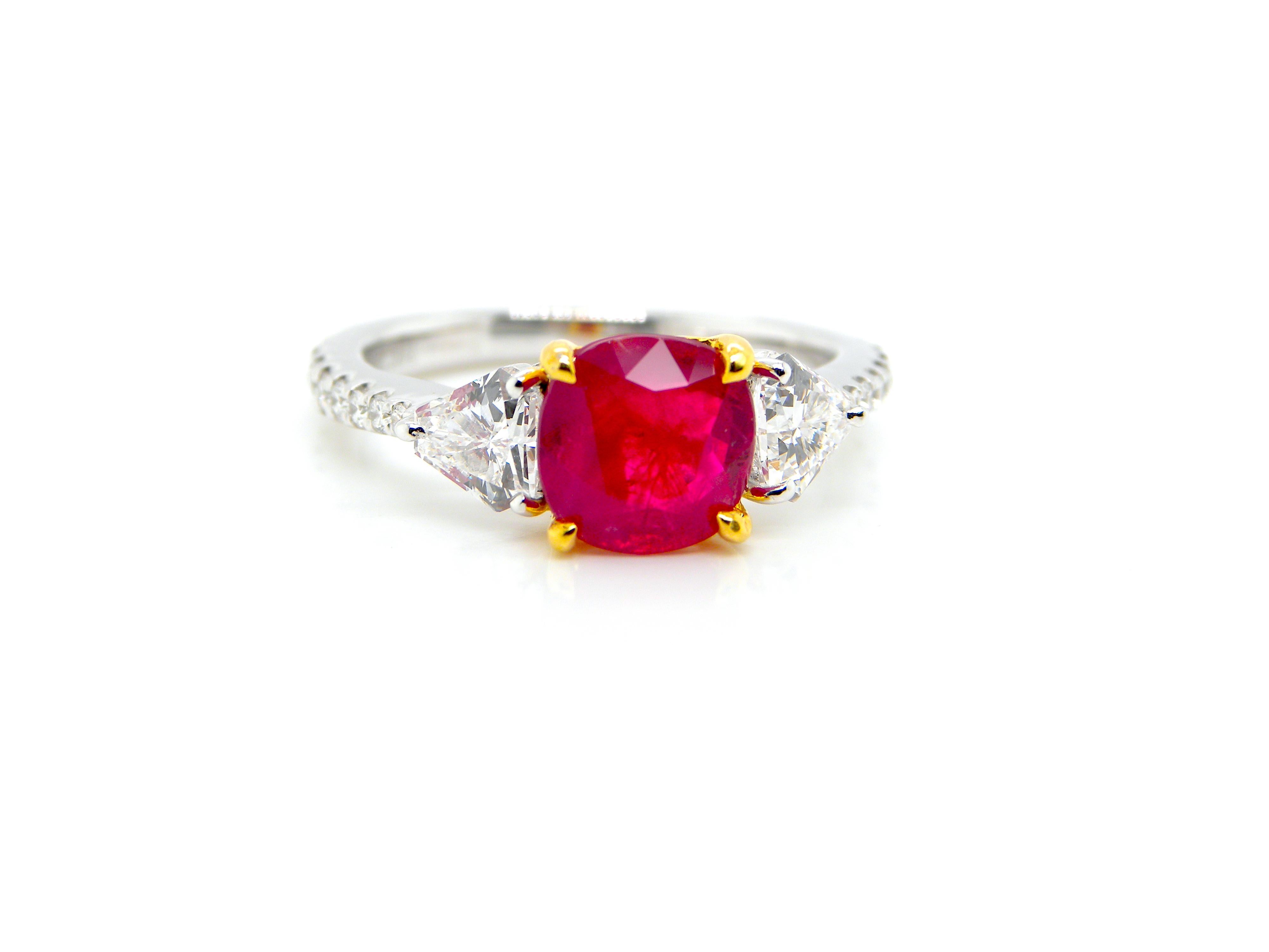 1.93 Carat GIA Certified Burma No Heat Pigeon's Blood Red Ruby and Diamond Ring 1