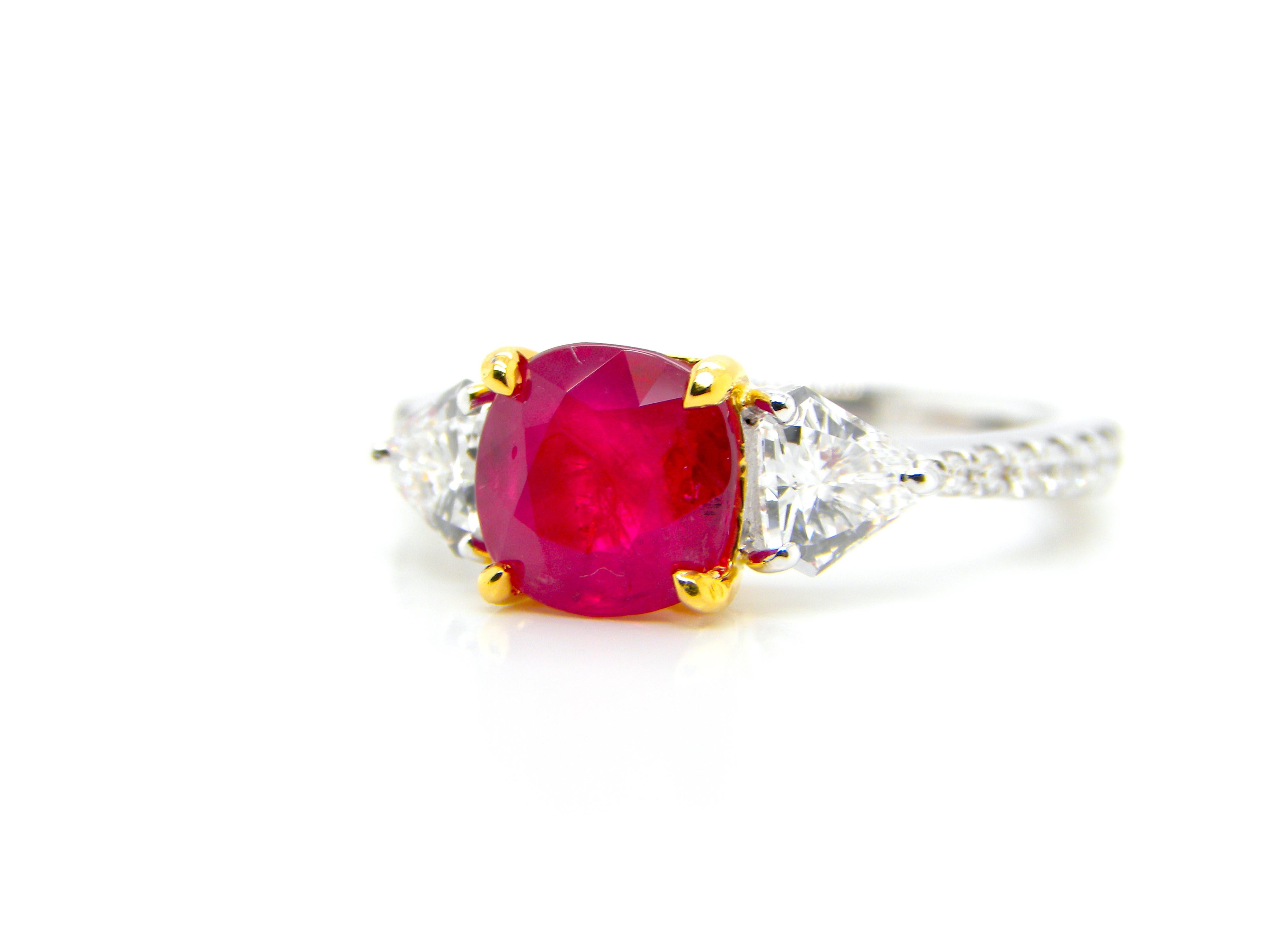 1.93 Carat GIA Certified Burma No Heat Pigeon's Blood Red Ruby and Diamond Ring 2