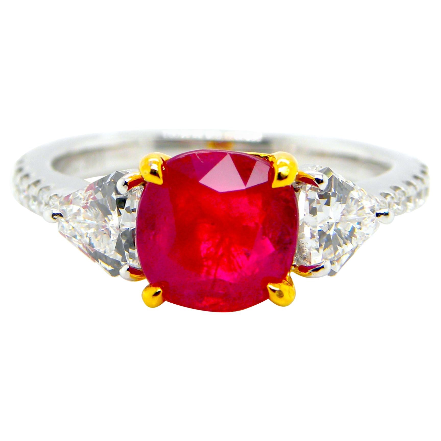 1.93 Carat GIA Certified Burma No Heat Pigeon's Blood Red Ruby and Diamond Ring