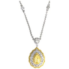 DiamondTown 1.93 Carat GIA Certified Natural Fancy Yellow Pear Shape Pendant