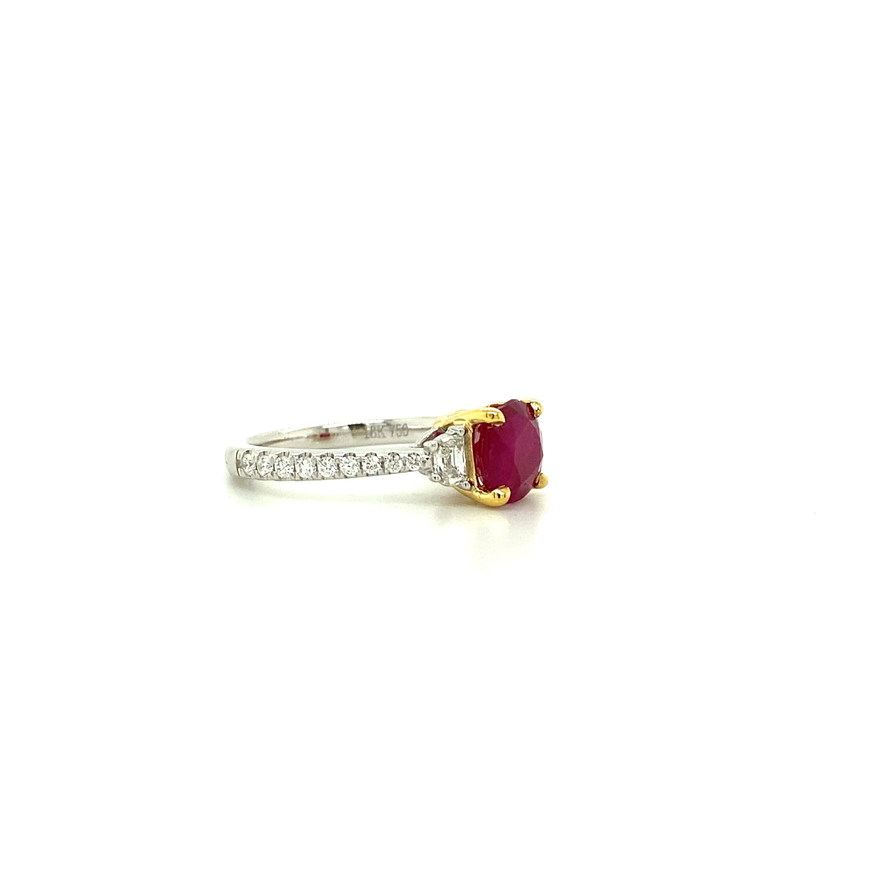 Cushion Cut 1.93 Carat GIA Certified Unheated Vivid Red Burmese Ruby and Diamond Gold Ring For Sale