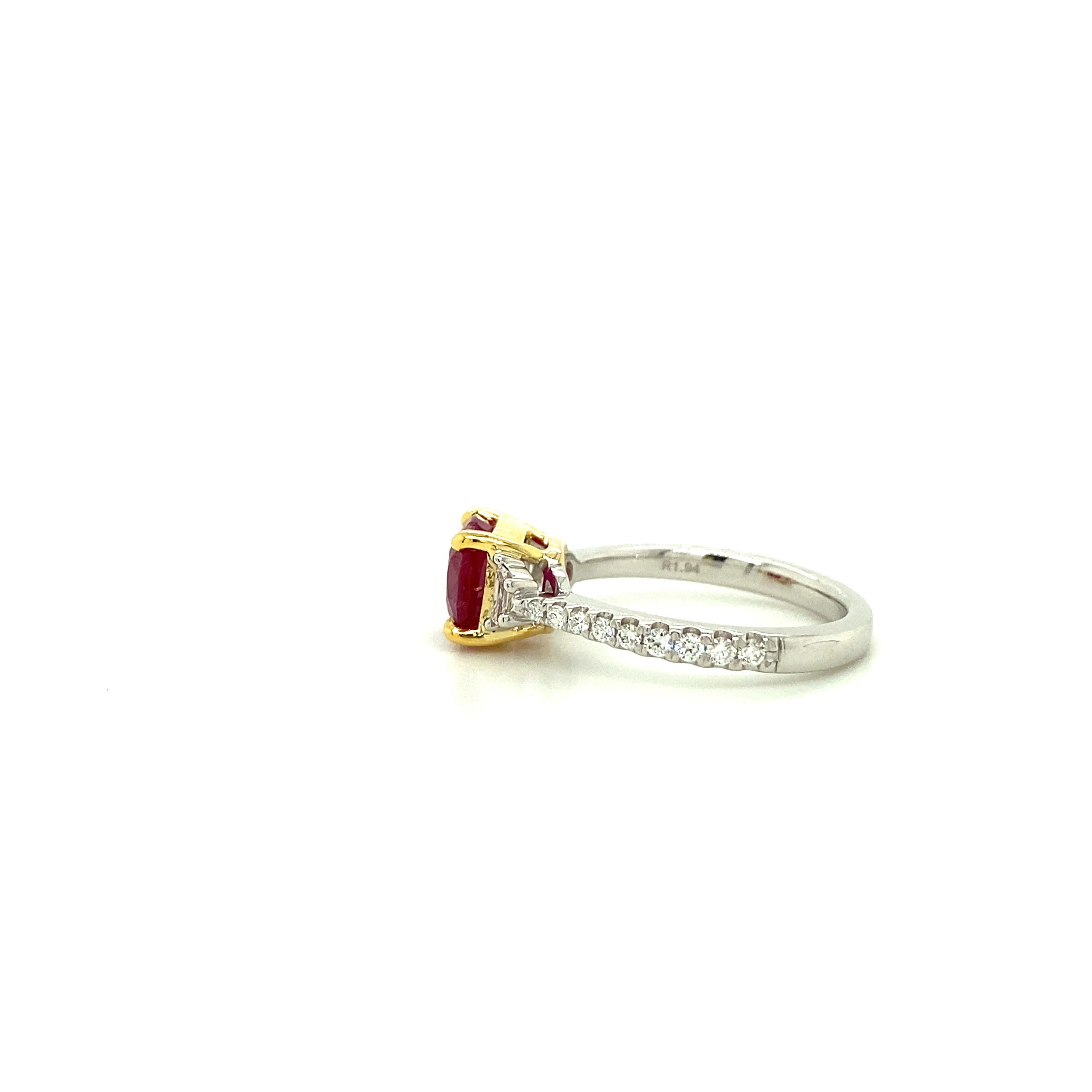 Women's or Men's 1.93 Carat GIA Certified Unheated Vivid Red Burmese Ruby and Diamond Gold Ring For Sale