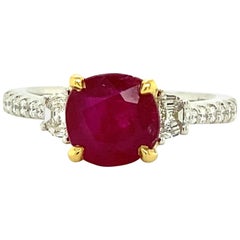 1.93 Carat GIA Certified Unheated Vivid Red Burmese Ruby and Diamond Gold Ring