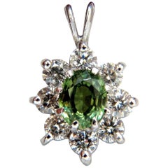 1.93 Carat GIA Vivid Green Demantoid Diamonds Halo Pendant 14 Karat