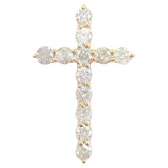 1.93 Karat natürlicher Diamant-Kreuz-Anhänger 14 Karat Gelbgold