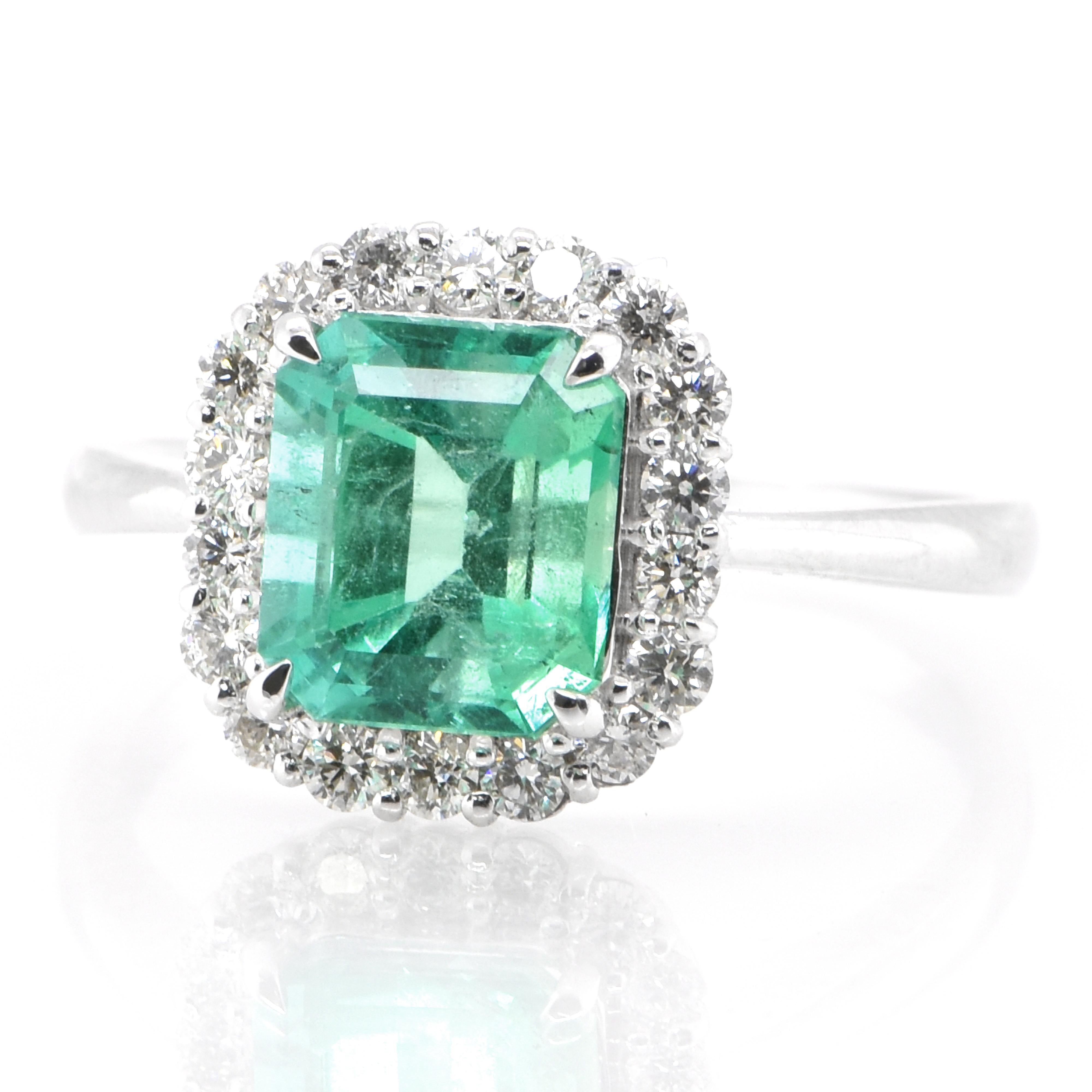 A stunning ring featuring a 1.93 Carat Natural Emerald and 0.36 Carats of Diamond Accents set in Platinum. People have admired emerald’s green for thousands of years. Emeralds have always been associated with the lushest landscapes and the richest