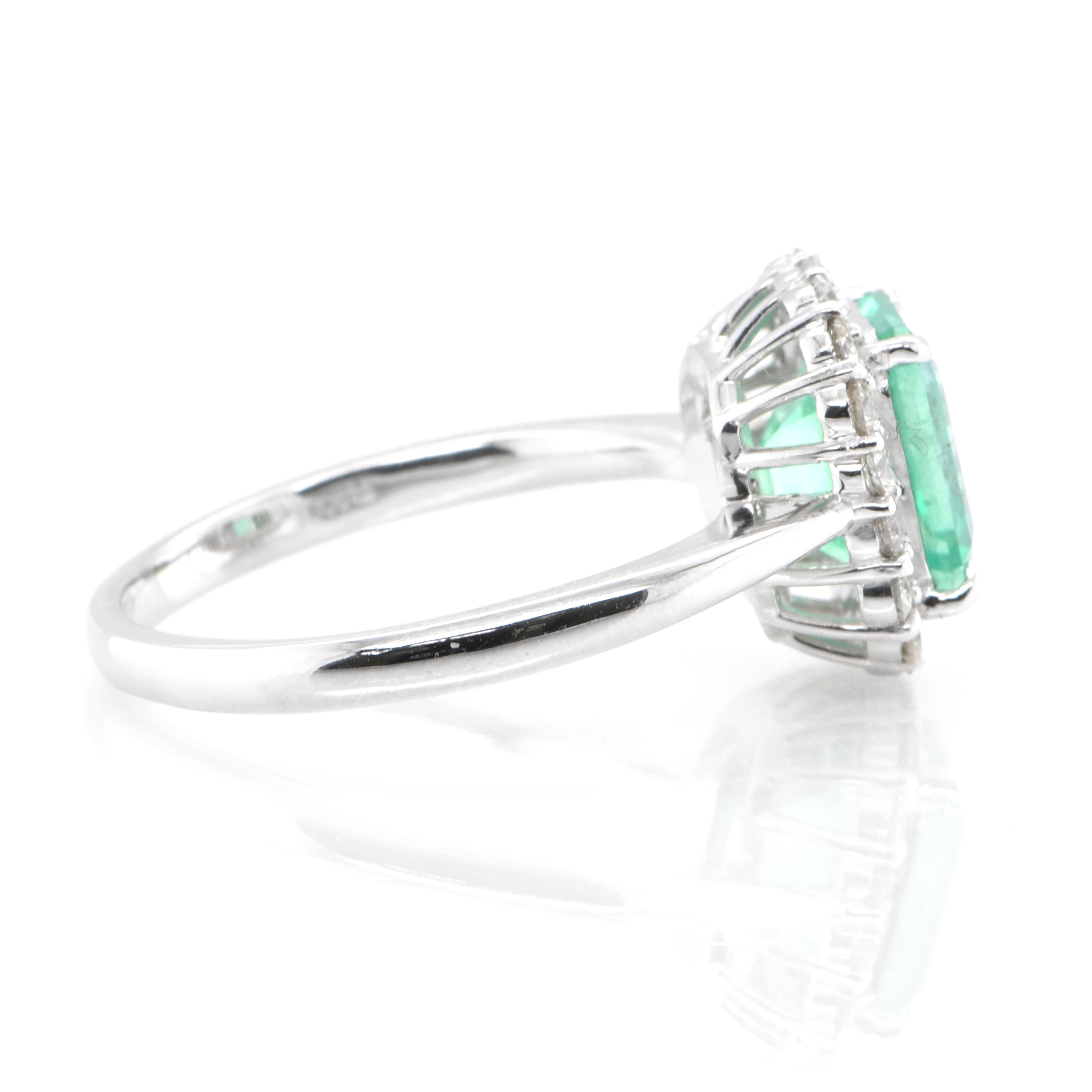 Emerald Cut 1.93 Carat Natural Emerald and Diamond Halo Cocktail Ring Set in Platinum
