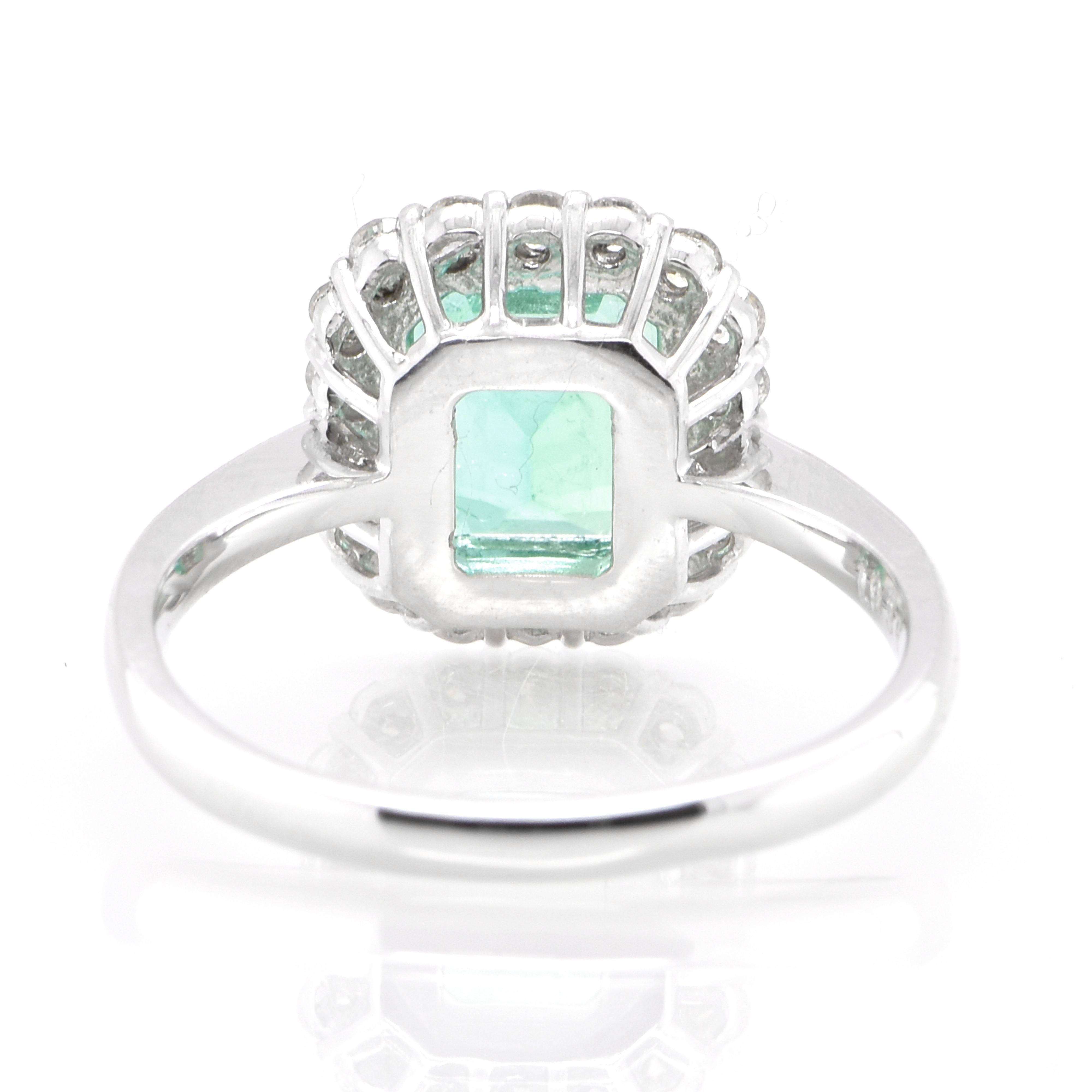 Women's 1.93 Carat Natural Emerald and Diamond Halo Cocktail Ring Set in Platinum