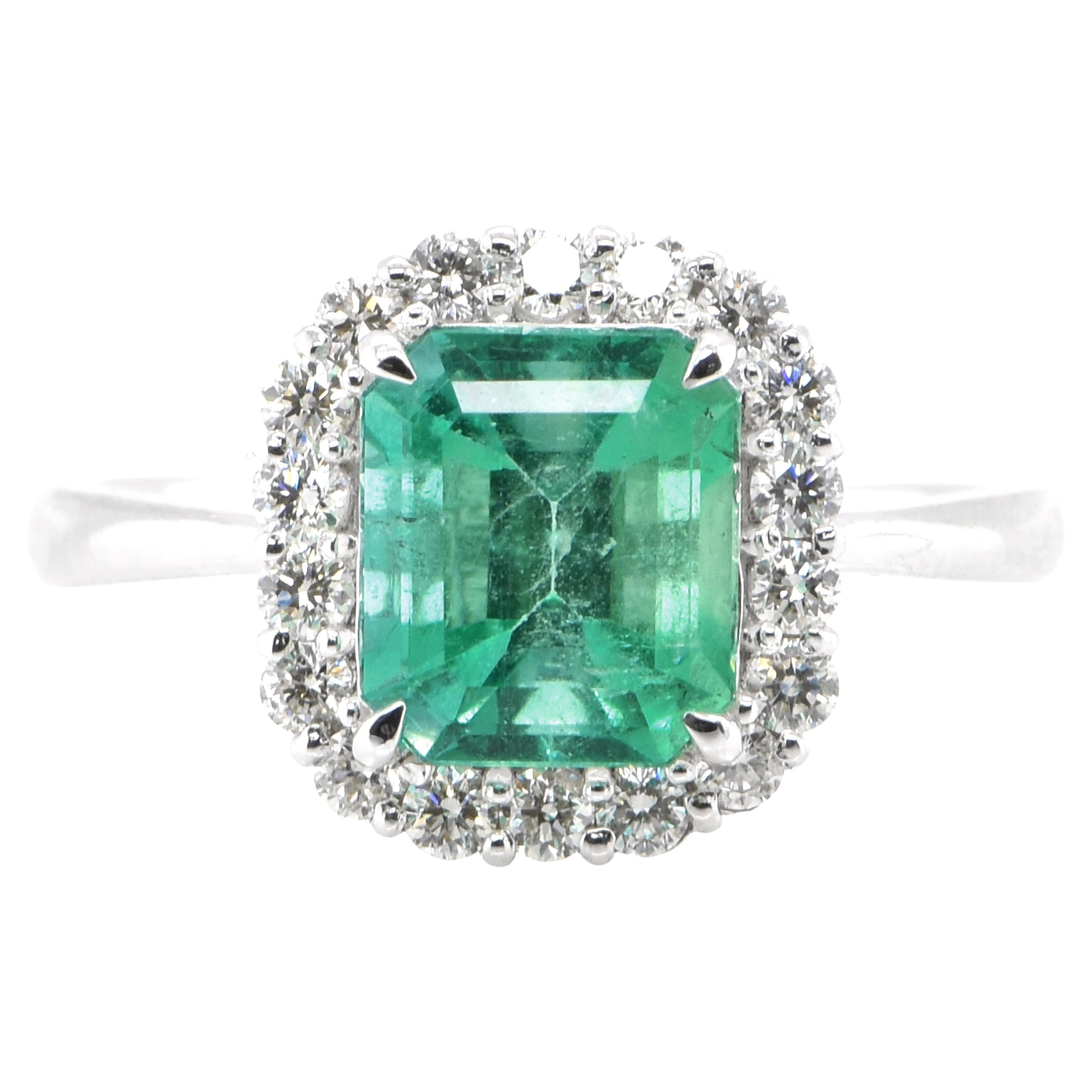 1.93 Carat Natural Emerald and Diamond Halo Cocktail Ring Set in Platinum