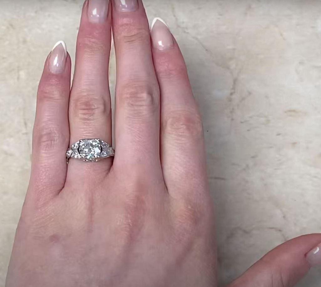 1.93 Carat Old Euro-Cut Diamond Engagement Ring, Platinum For Sale 4