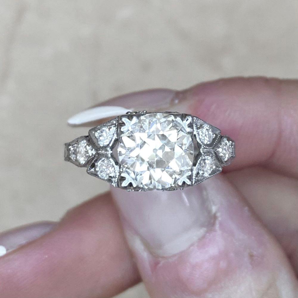1.93 Carat Old Euro-Cut Diamond Engagement Ring, Platinum For Sale 5