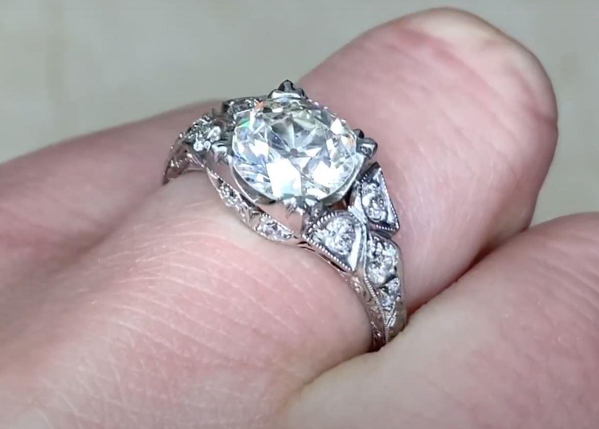 1.93 Carat Old Euro-Cut Diamond Engagement Ring, Platinum For Sale 1