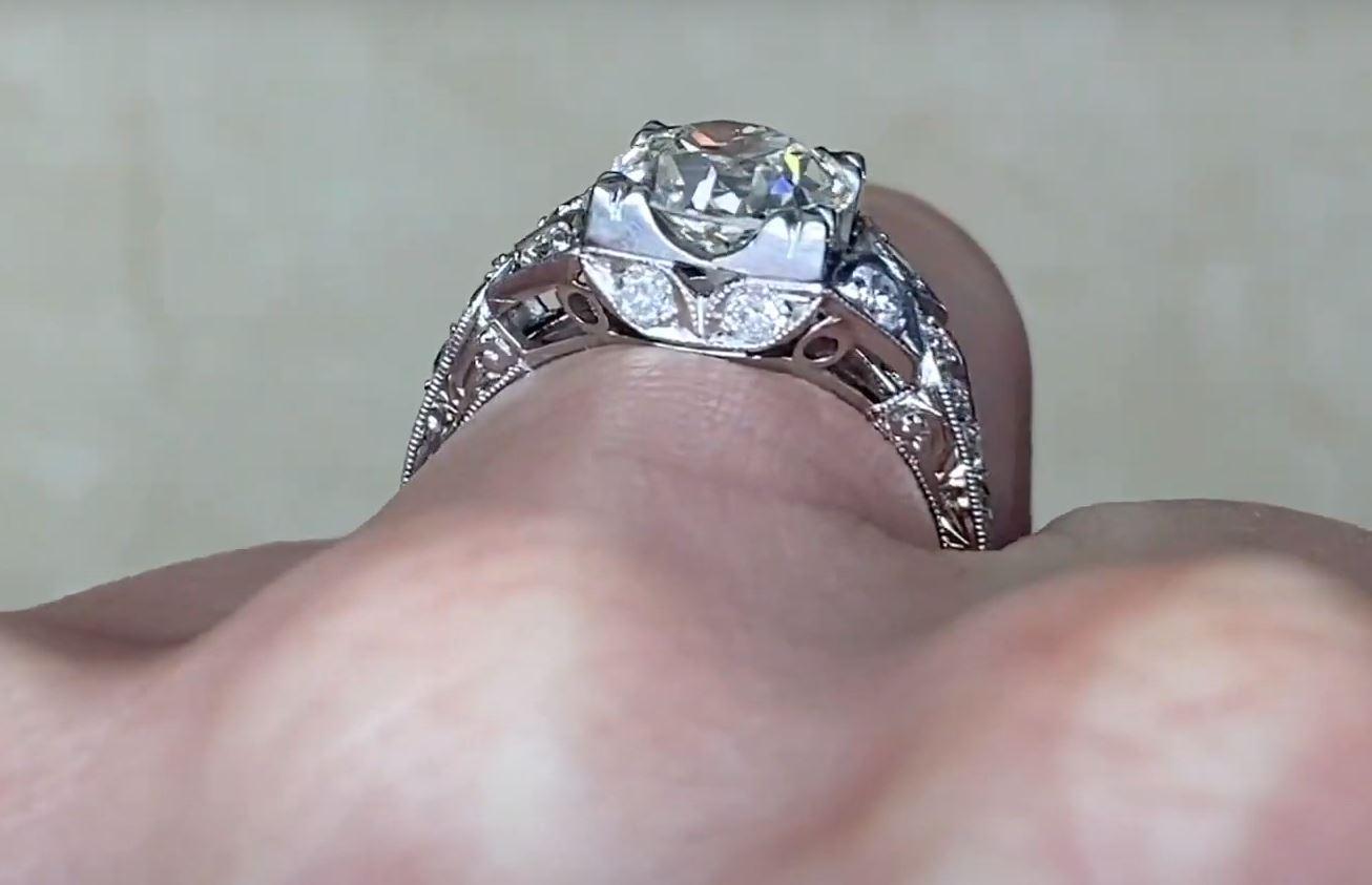 1.93 Carat Old Euro-Cut Diamond Engagement Ring, Platinum For Sale 2