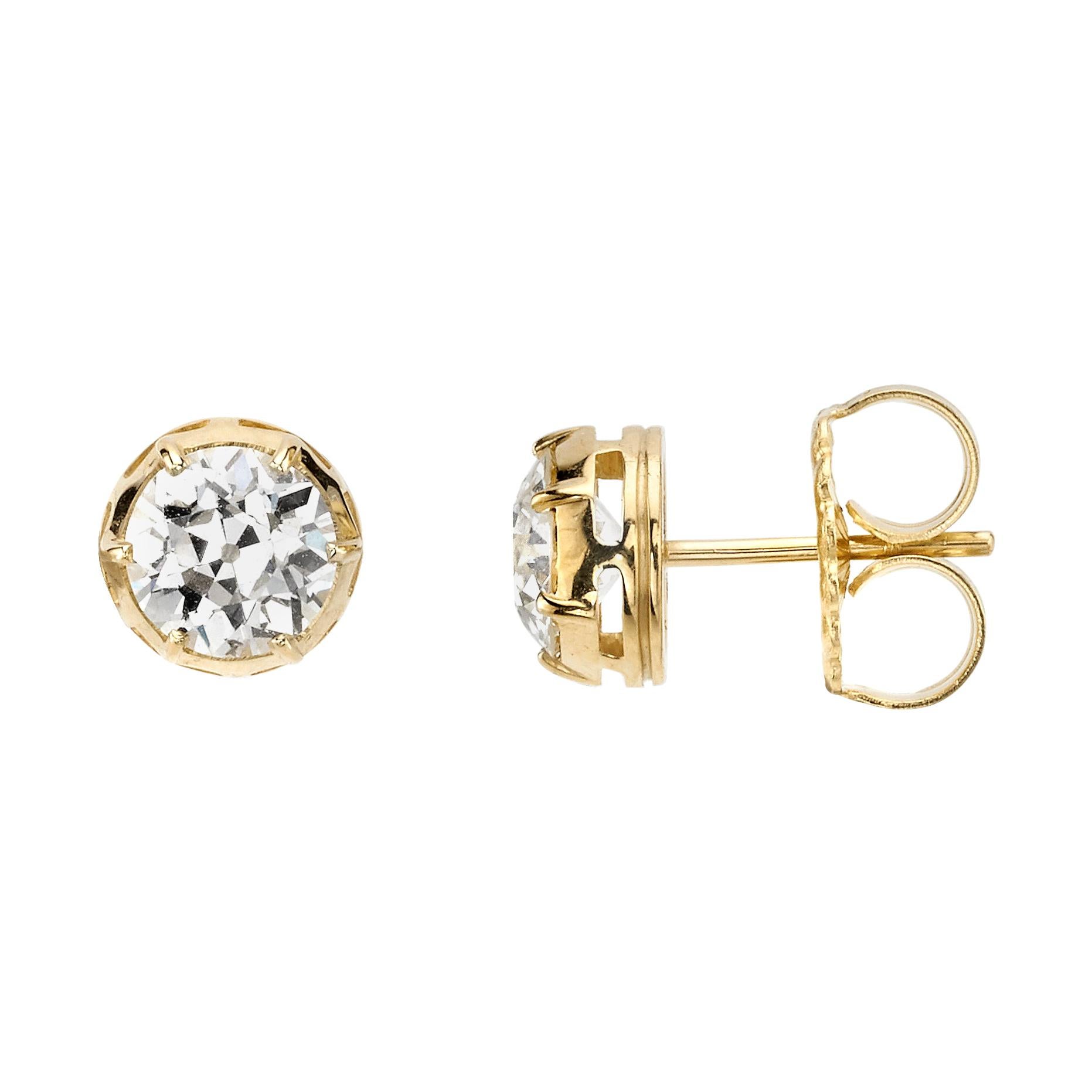 Handcrafted Maude Old European Cut Diamond Stud Earrings by Single Stone