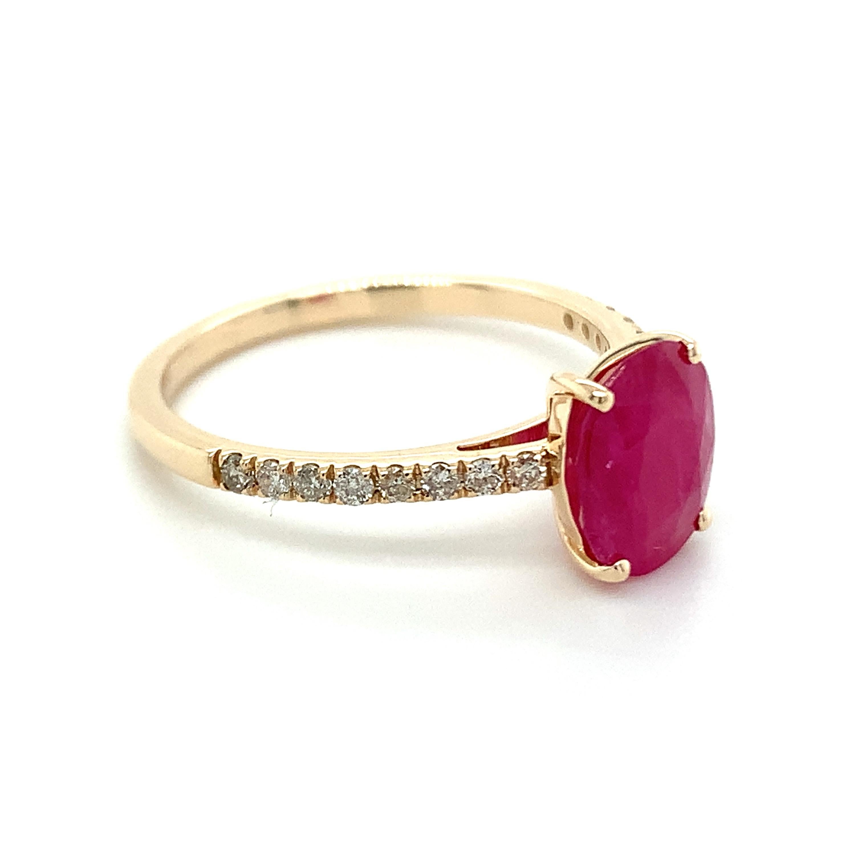 Modern 1.93 Carat Oval Shape Ruby Ring with Diamonds in 10k Yellow Gold For Sale