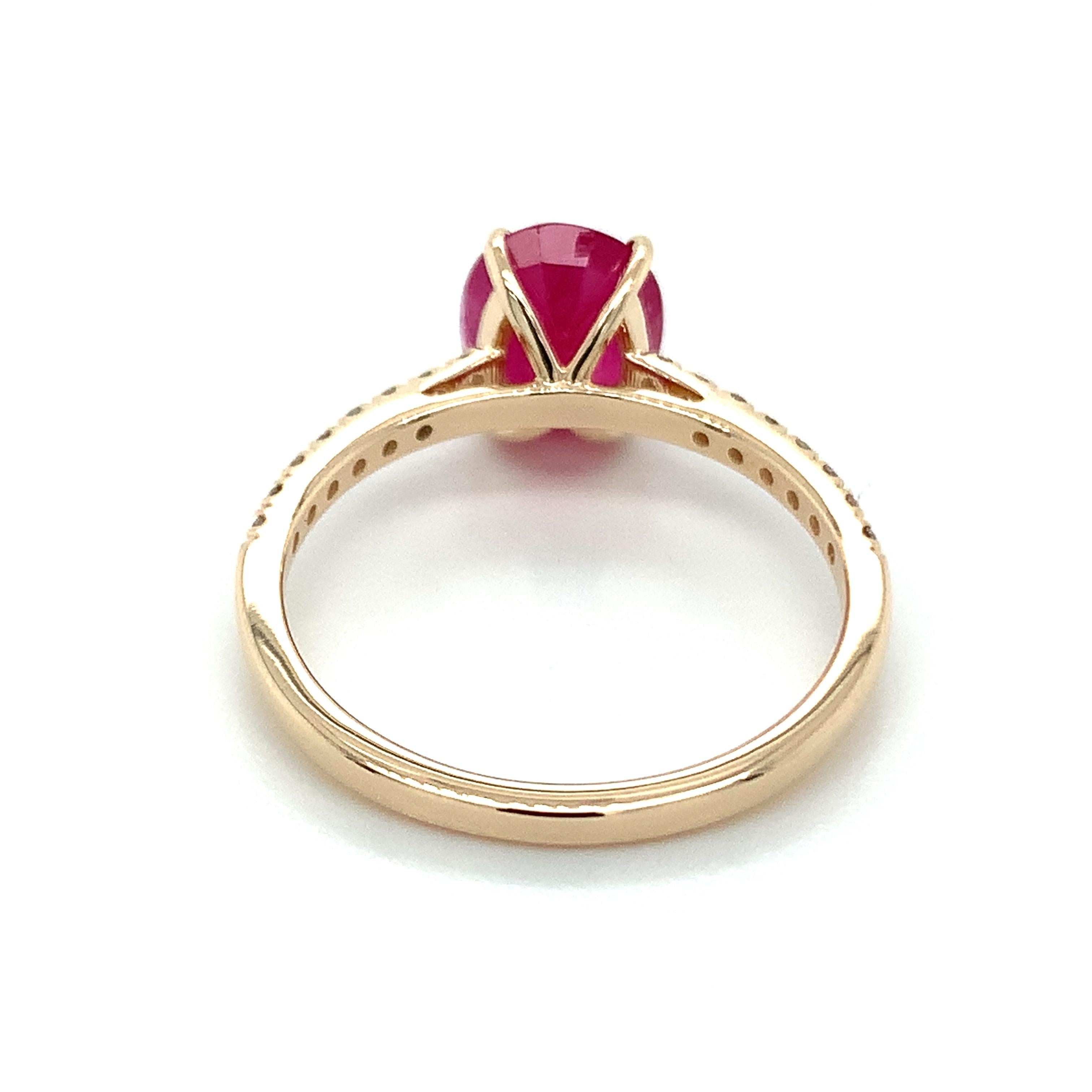 Oval Cut 1.93 Carat Oval Shape Ruby Ring with Diamonds in 10k Yellow Gold For Sale